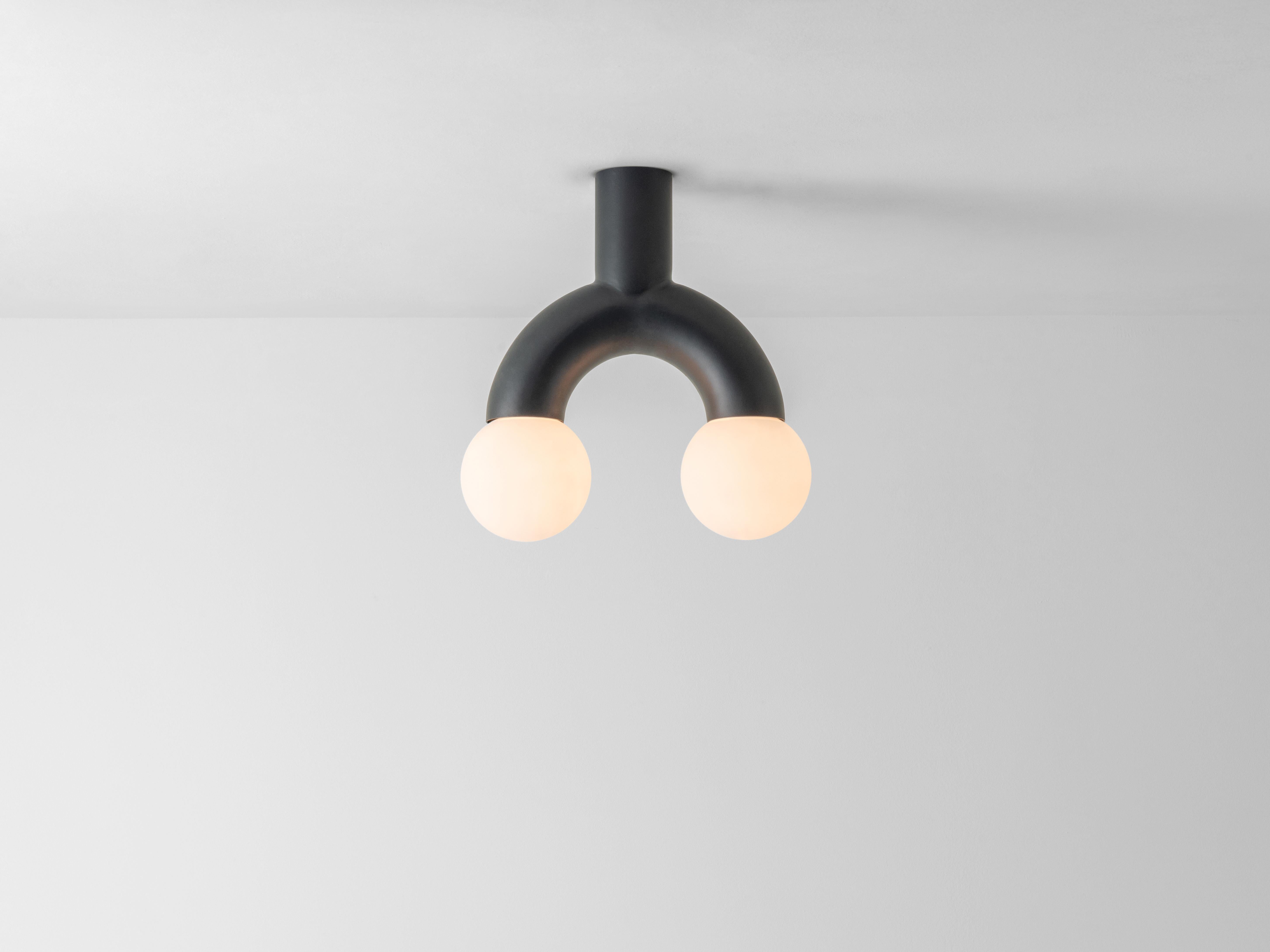 Scandinavian Modern Houseof Charcoal Grey Tube Flush Ceiling Light For Sale