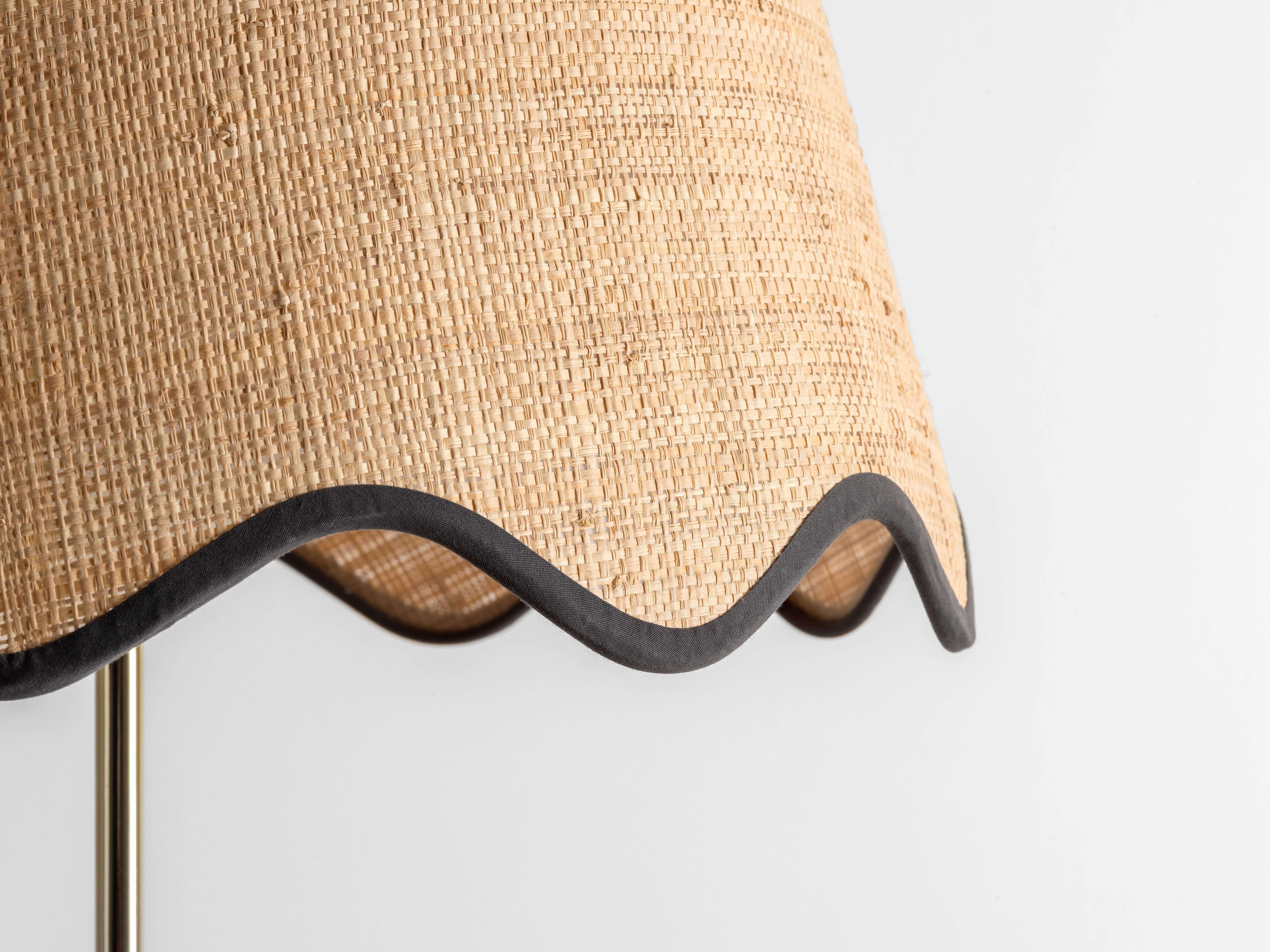 Frosted Houseof Charcoal Grey Turned Wood Lamp with Raffia Shade