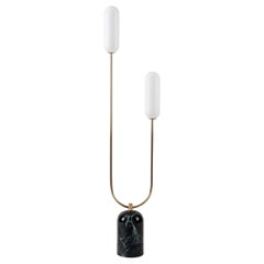 Houseof Curved Floor Lamp with Olive Green Marble Base, Metal and Glass Shade