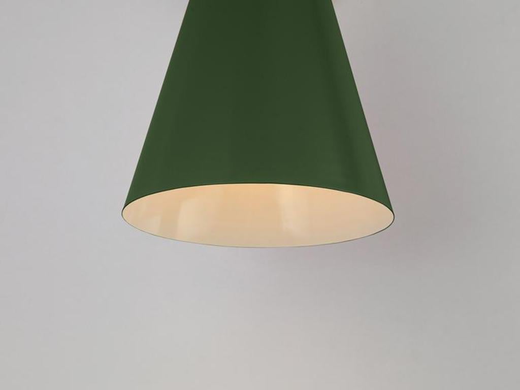 Scandinavian Modern Houseof Olive Green Cone Shade Wall Light with Metal and Brass For Sale