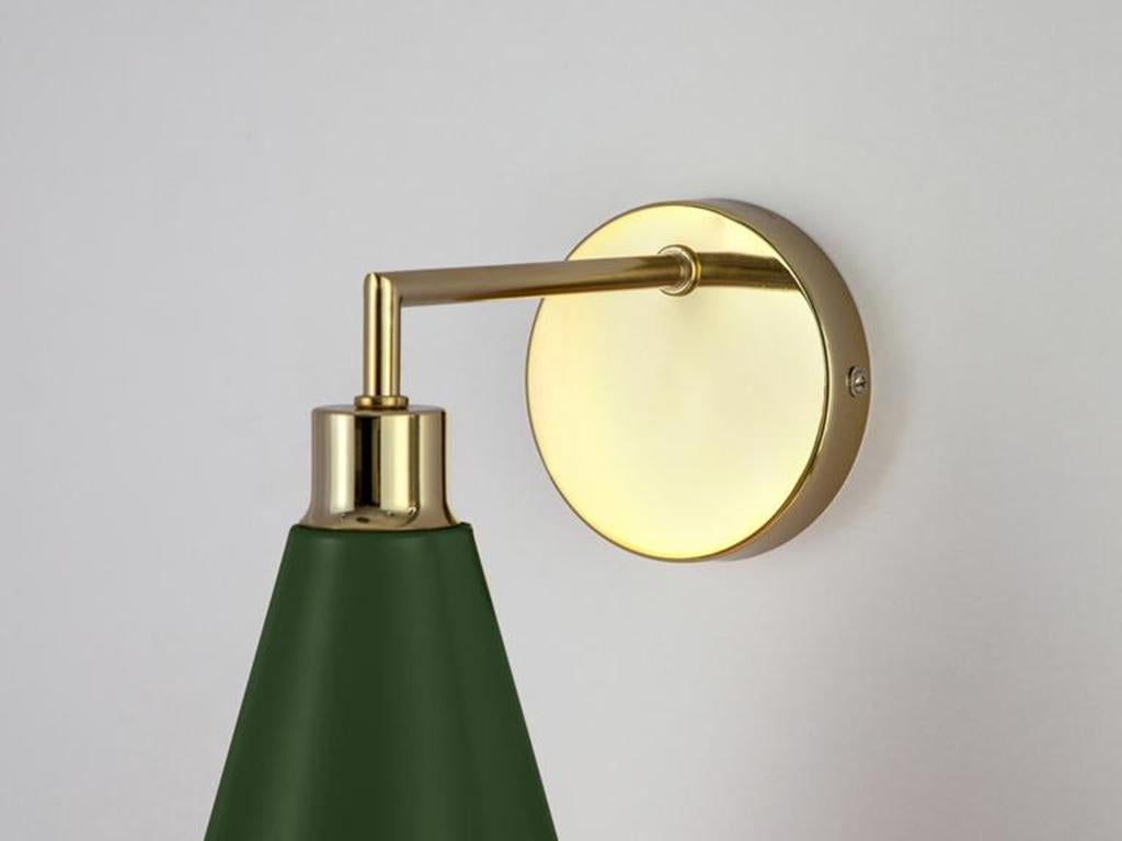 Scandinavian Modern Houseof Olive Green Cone Shade Wall Light with Metal and Brass