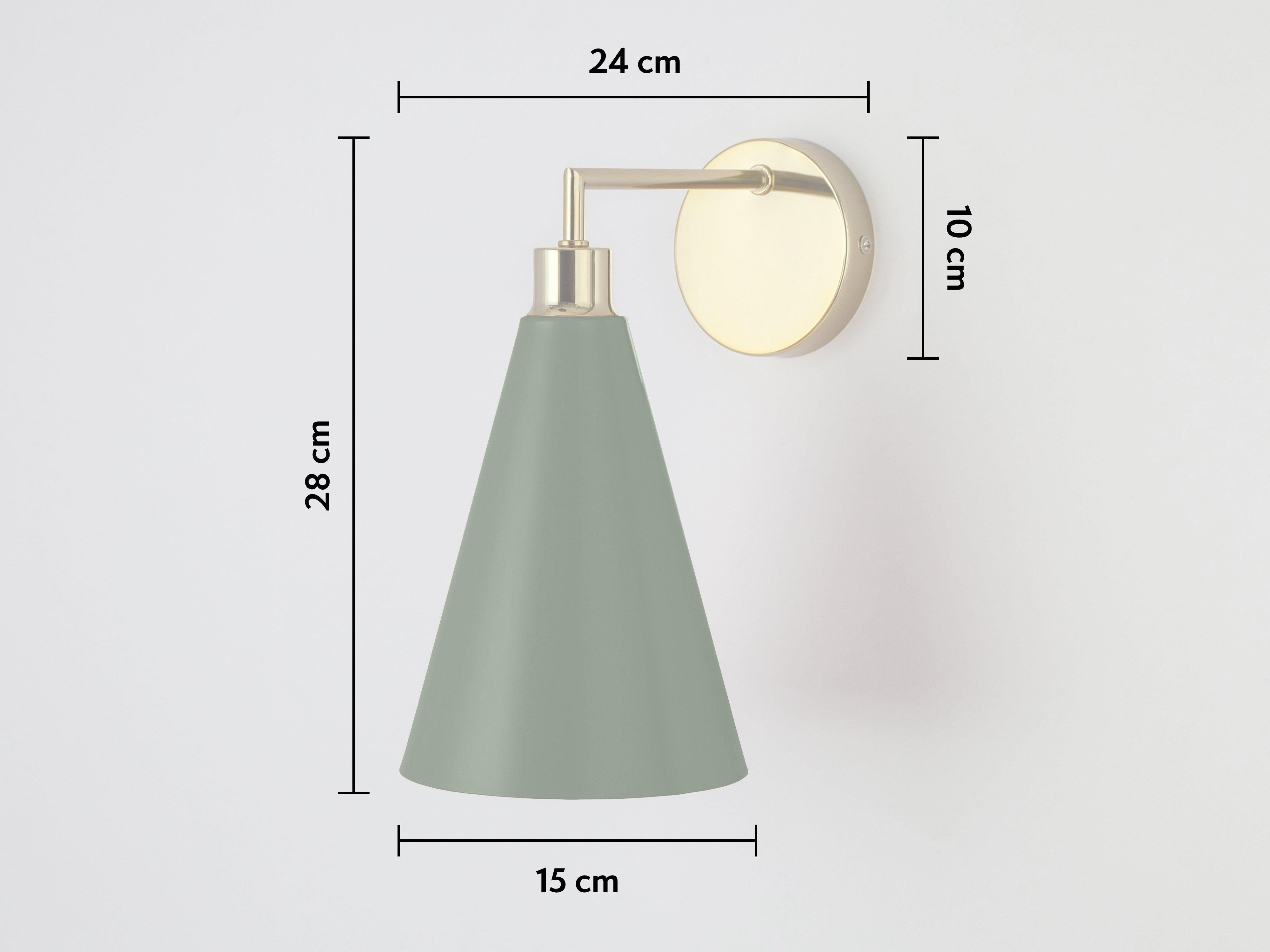 Houseof Olive Green Cone Shade Wall Light with Metal and Brass In New Condition In Bradford on Avon, GB