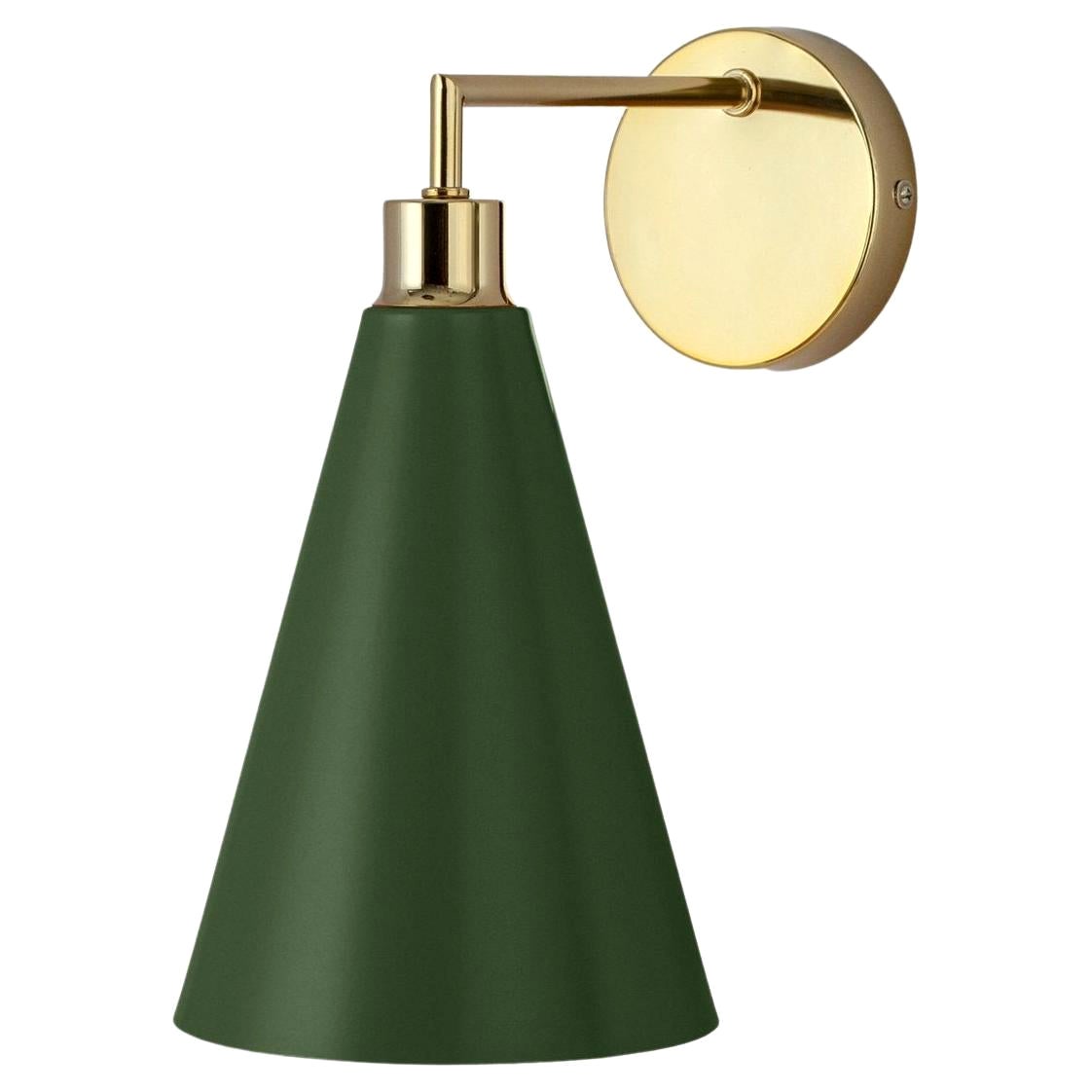 Houseof Lampada da parete con paralume a cono verde oliva con metallo e ottone in vendita