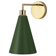 Houseof Olive Green Cone Shade Wall Light with Metal and Brass