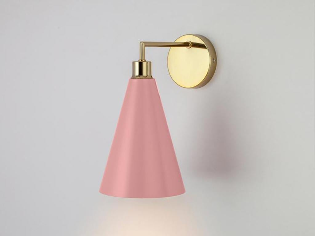 Painted Houseof Pink Cone Shade Wall Light with Metal and Brass