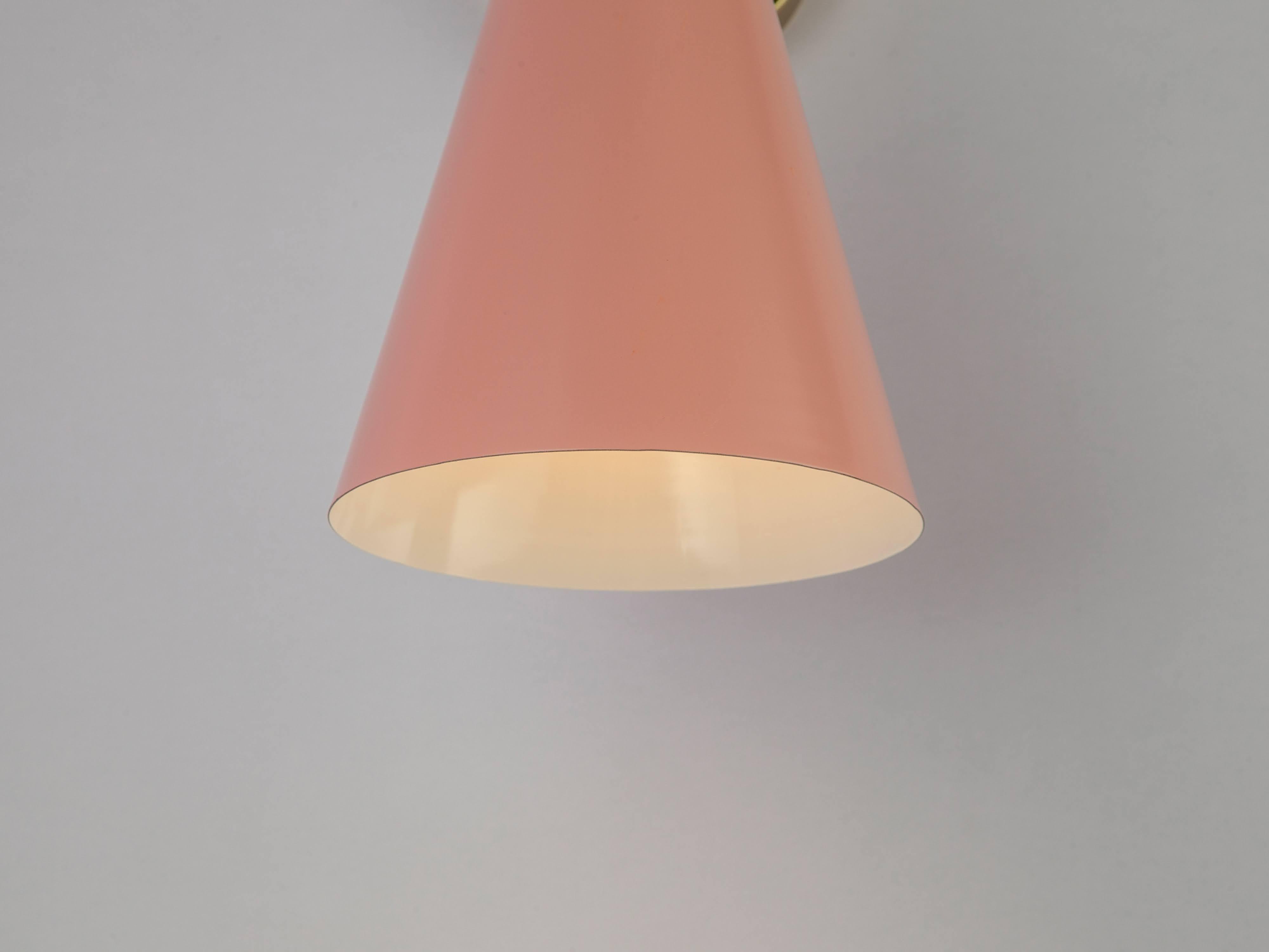Chinese Houseof Pink Cone Shade Wall Light with Metal and Brass