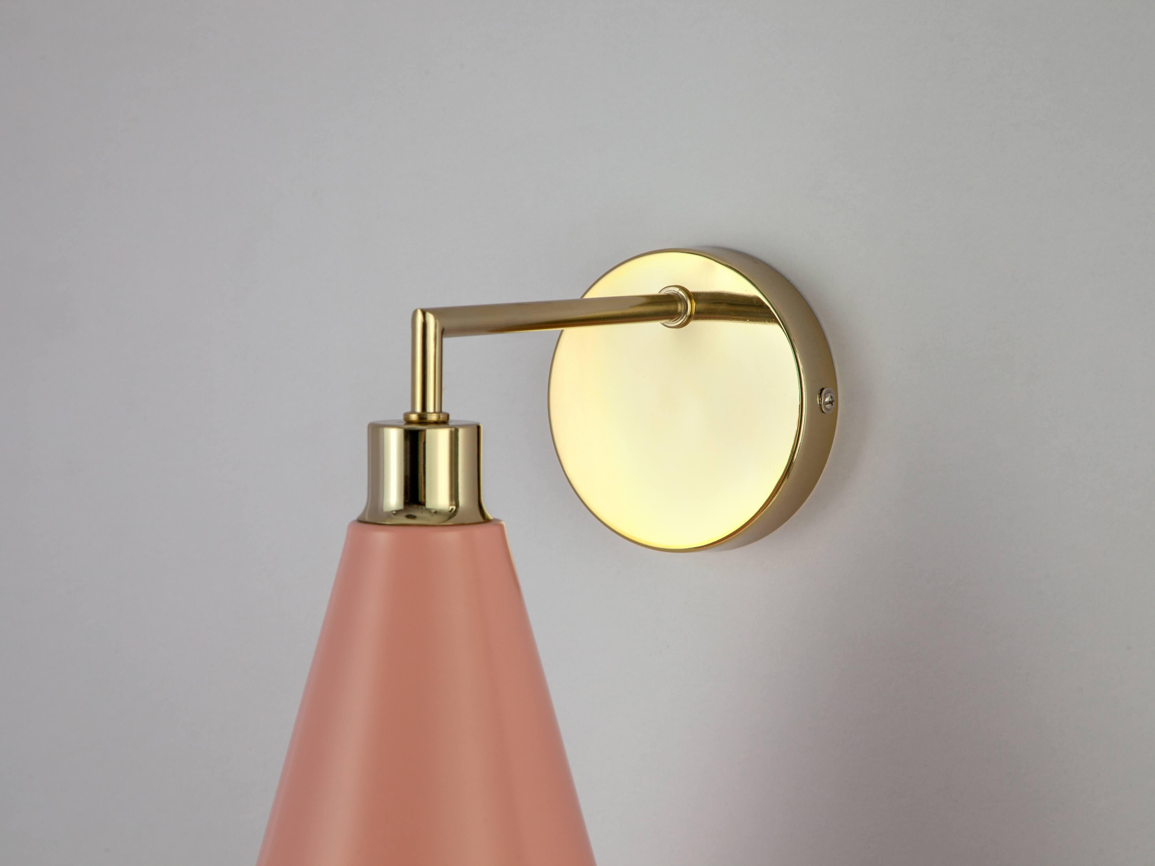 Houseof Pink Cone Shade Wall Light with Metal and Brass In New Condition In Bradford on Avon, GB