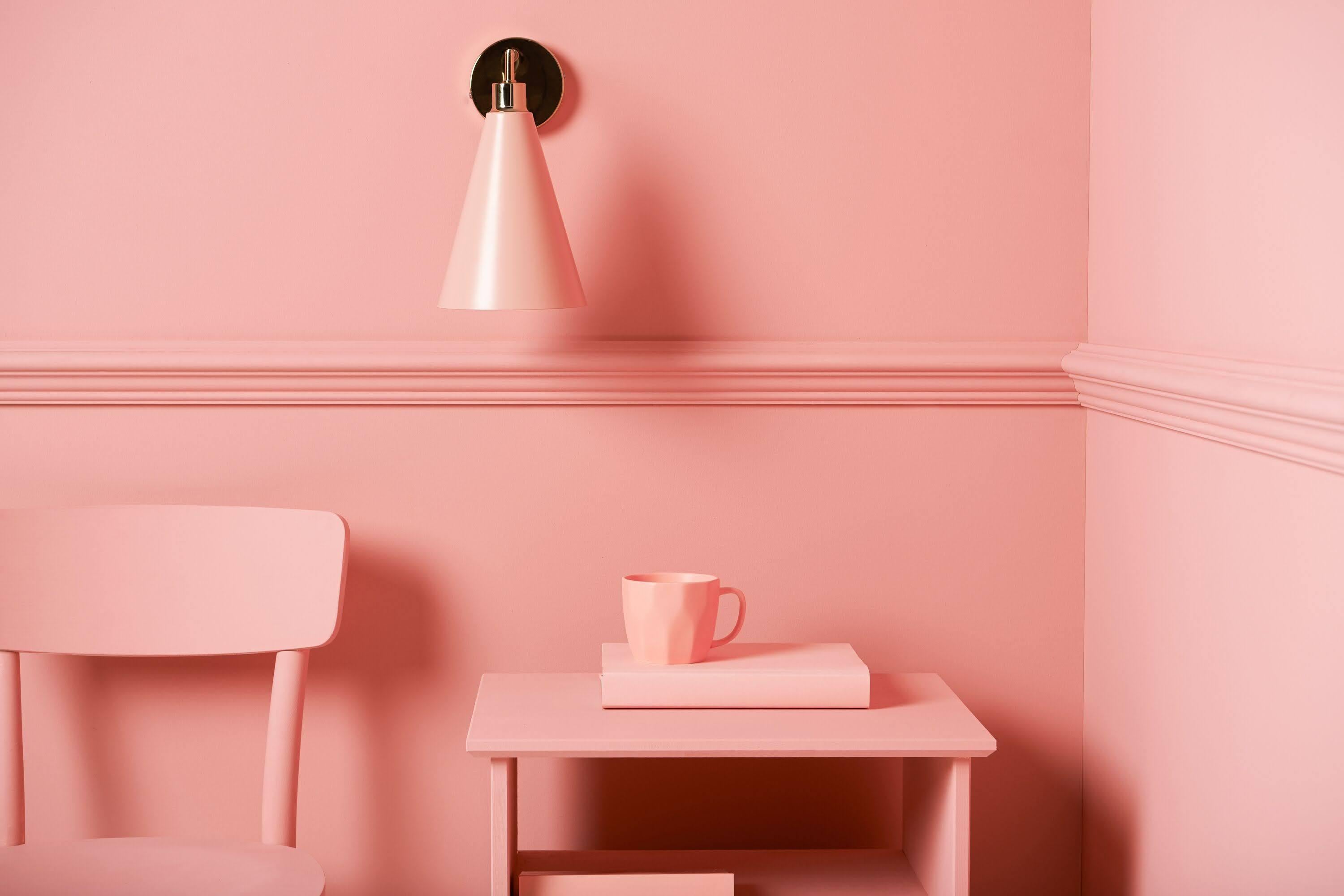 Contemporary Houseof Pink Cone Shade Wall Light with Metal and Brass