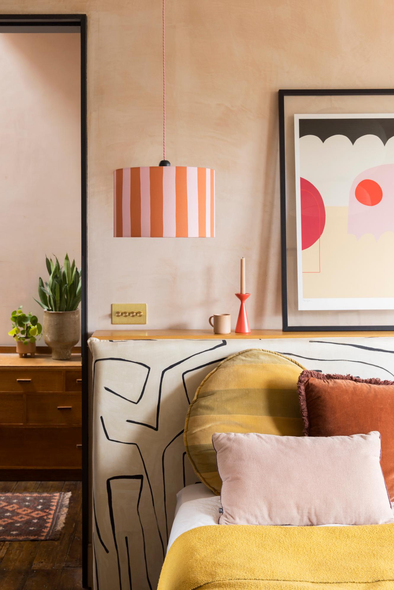 Chinese houseof Pink & orange stripe printed shade For Sale