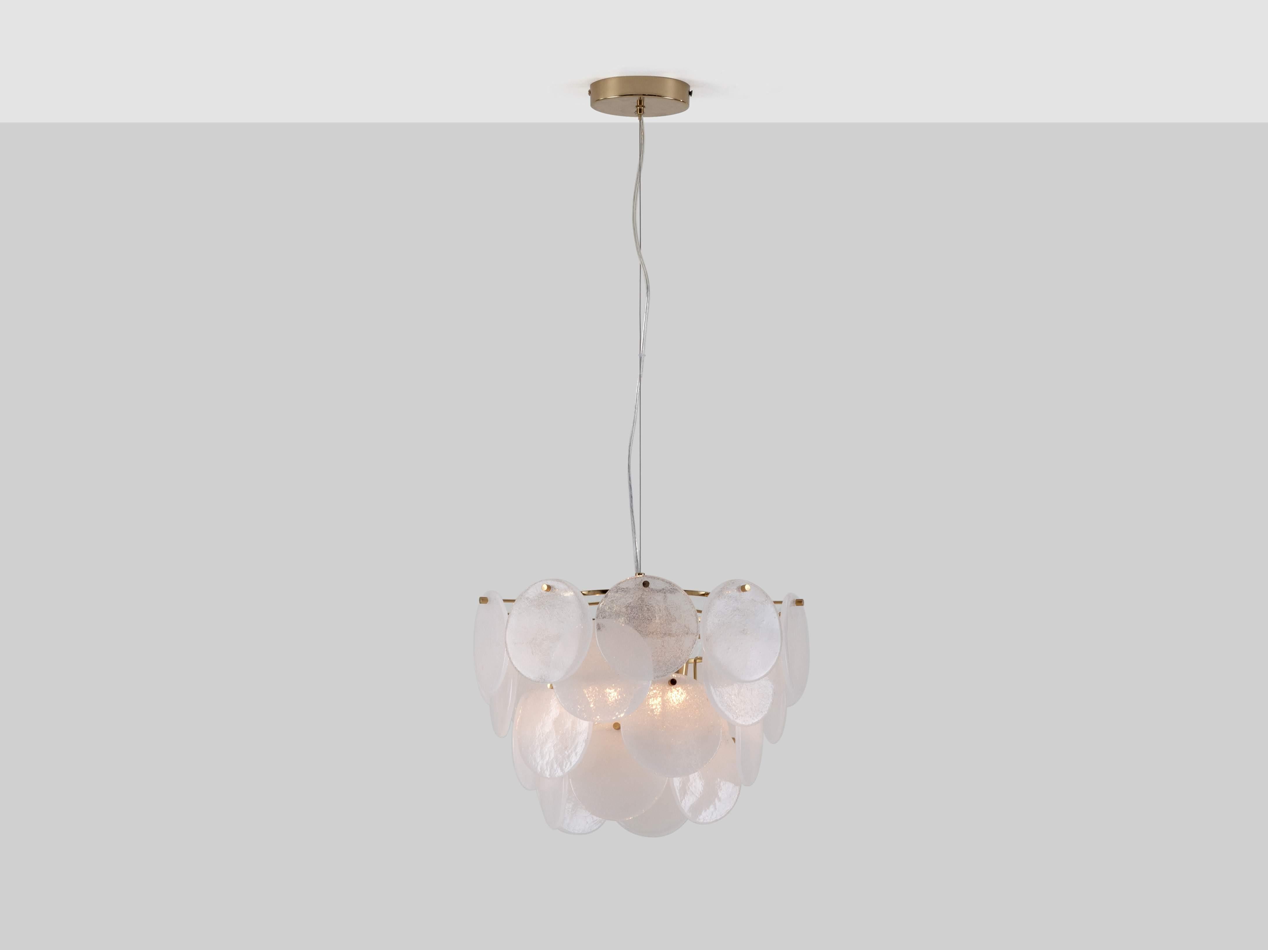 Mid-Century Modern Houseof White Glass Disk Chandelier Ceiling Light For Sale