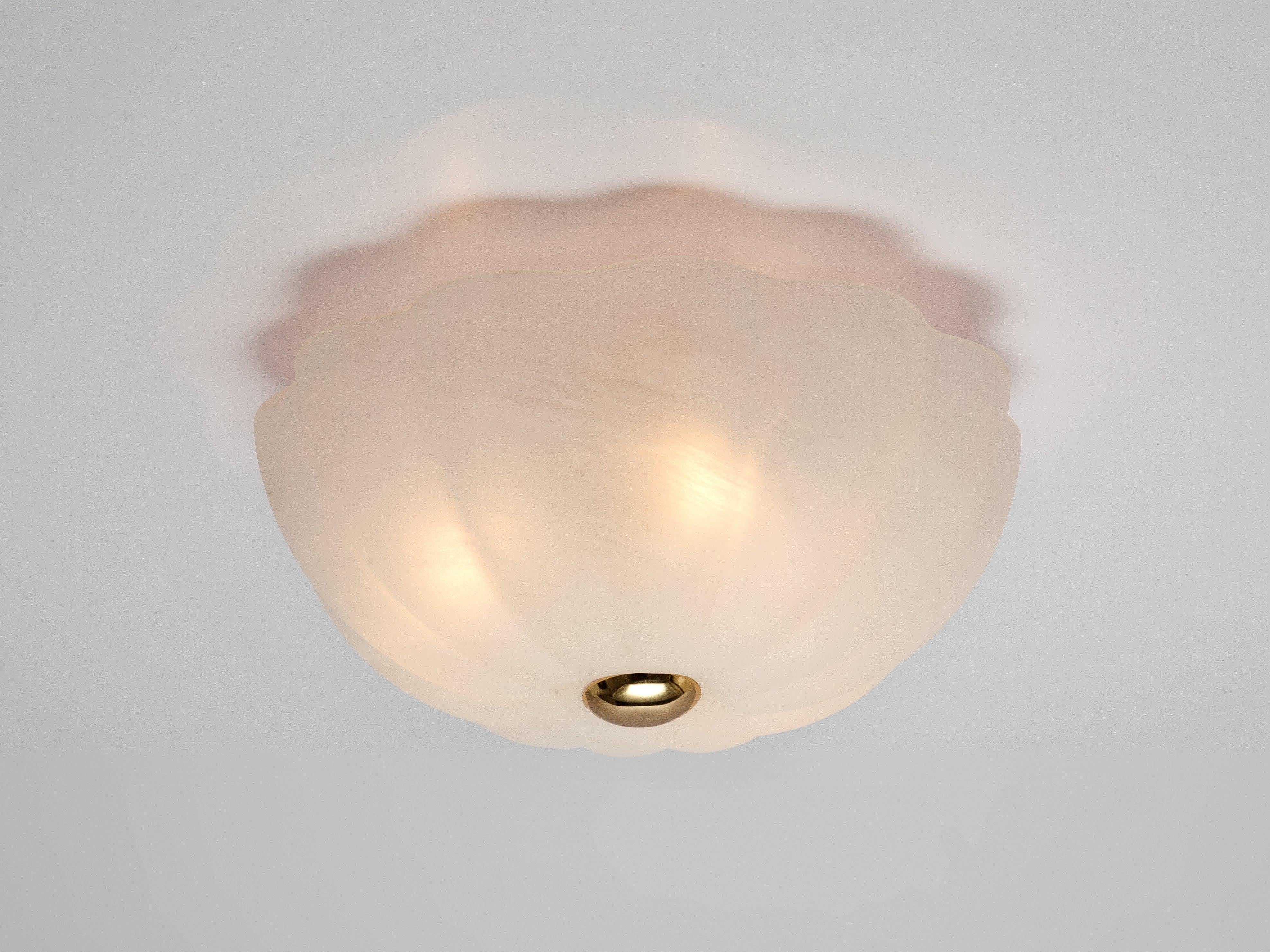Mid-Century Modern Houseof White Opal Glass Flower Flush Ceiling Light For Sale