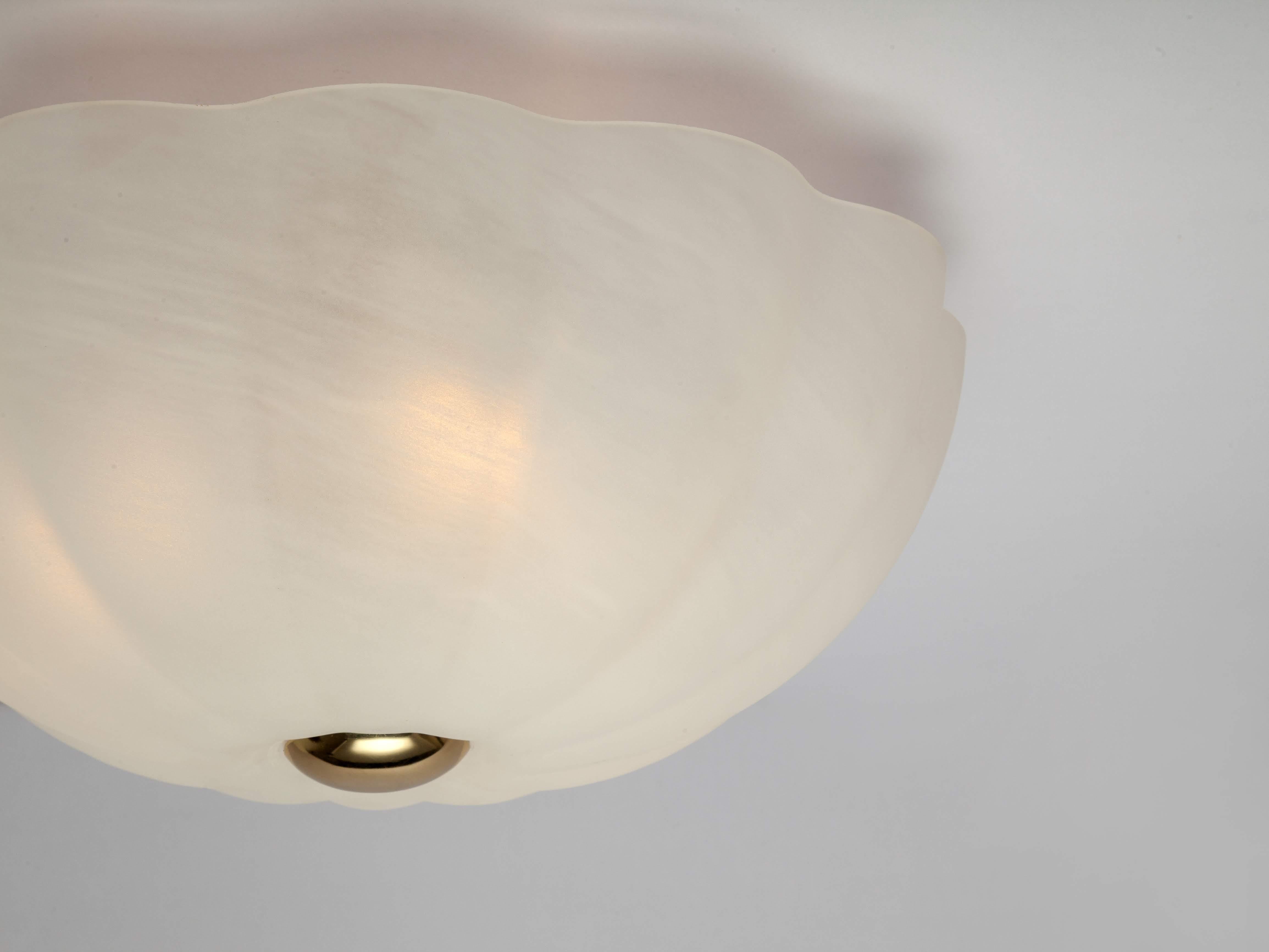 Plated Houseof White Opal Glass Flower Flush Ceiling Light For Sale
