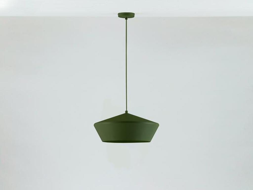 Mid-Century Modern Houseof Wide Metal Diner Pendant in Olive Green