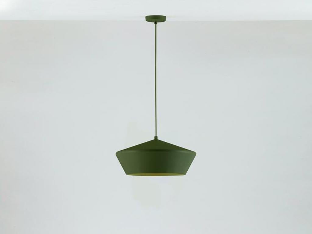 Chinese Houseof Wide Metal Diner Pendant in Olive Green