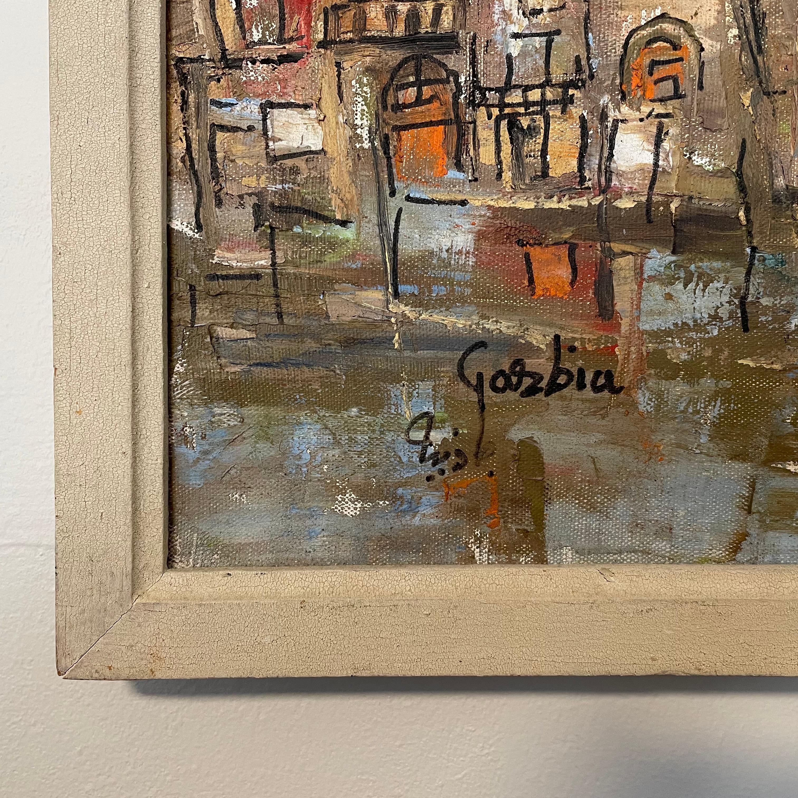 Original oil on canvas painting by Egyptian artist Gazbia Sirry, circa 1970.
Painting depicts a city landscape from the Nile River. 
Acquired from the Washington DC estate of Esther Coopersmith who purchased the piece in Egypt in the early 1970’s.