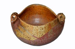 Houston 75 Mid-Century Modern Brown & Red Pottery Earthenware Round Bowl Vessel