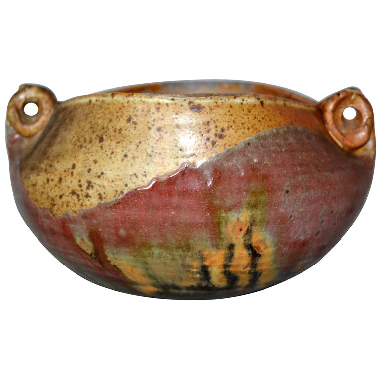 Houston 75 MidCentury Modern Brown and Red Pottery Earthenware Round