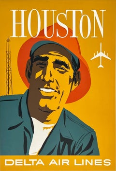 Houston – Originalplakat von Delta Air Lines, gestaltet von John Hardy, 1960