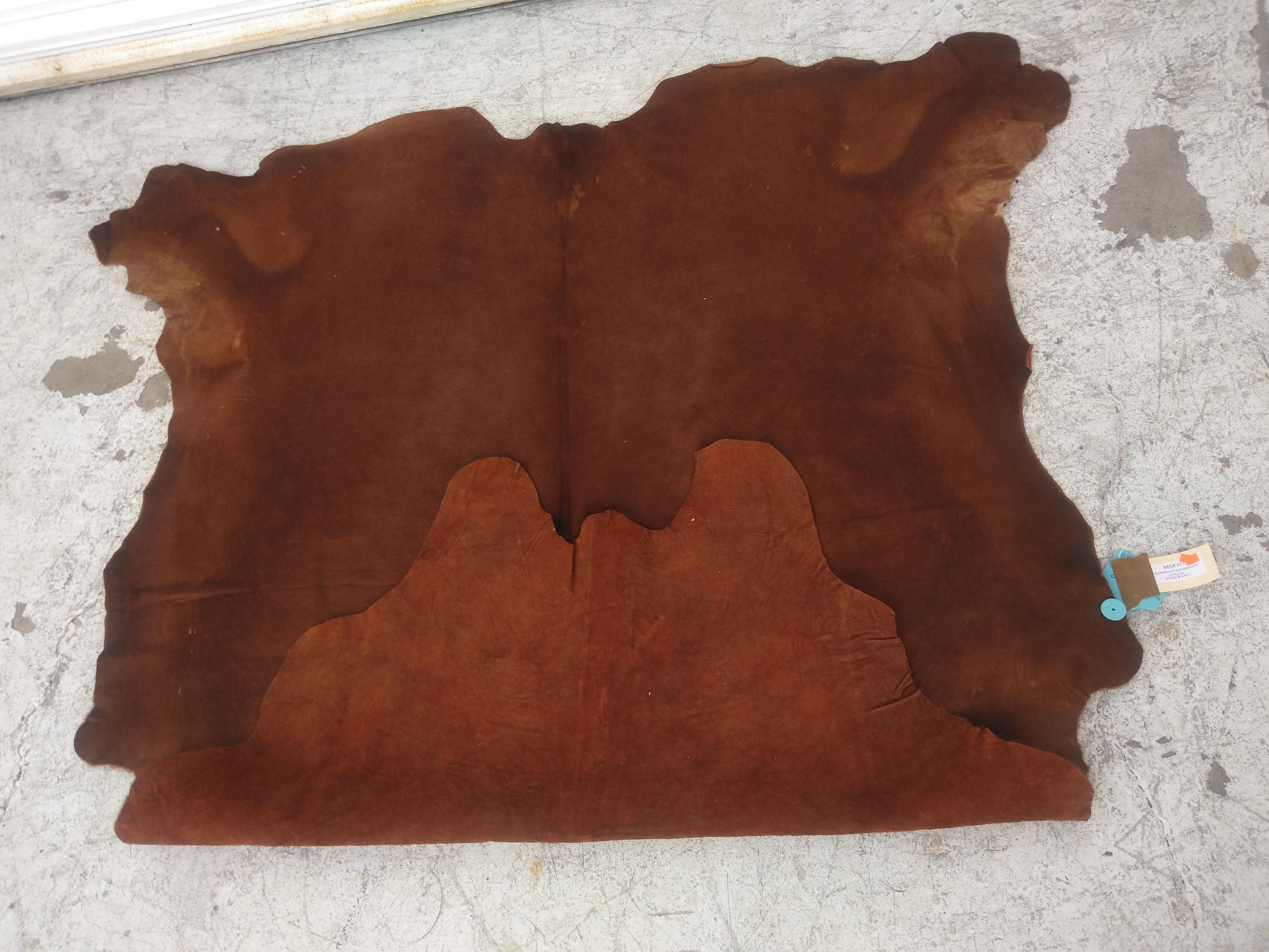 Cette peau de vache provient du Houston Livestock Show and Rodeo. D'un beau brun, il peut être utilisé comme tissu d'ameublement, tapis ou couverture.