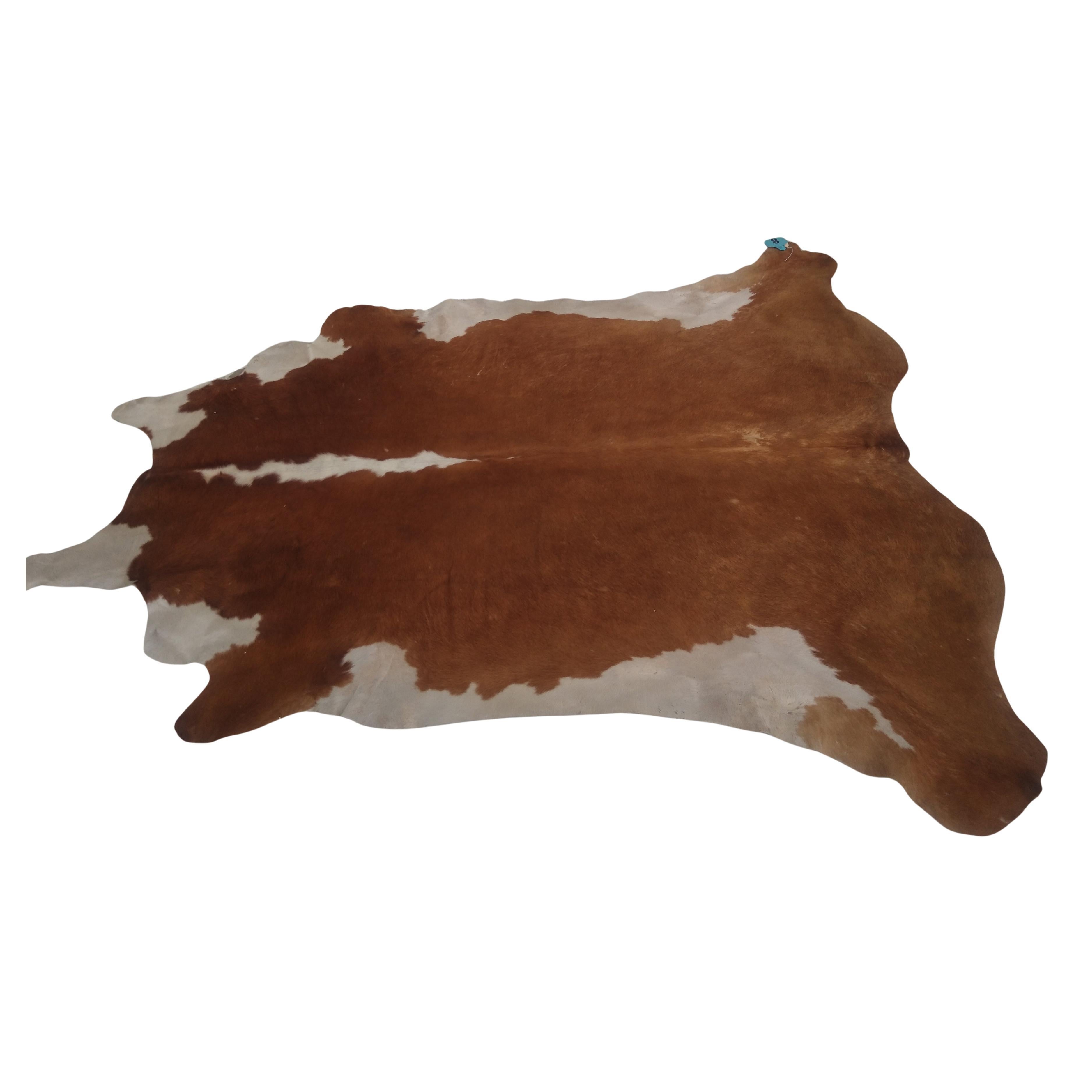 Questa pelle di mucca proviene dal famoso Houston Livestock and Rodeo Show. È di colore marrone e bianco e di dimensioni piuttosto grandi. 

Ottimo per la tappezzeria o come tappeto.