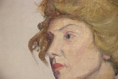 Naturalistic Portrait of Woman in a White Dress & Pink Beaded Necklace Painting