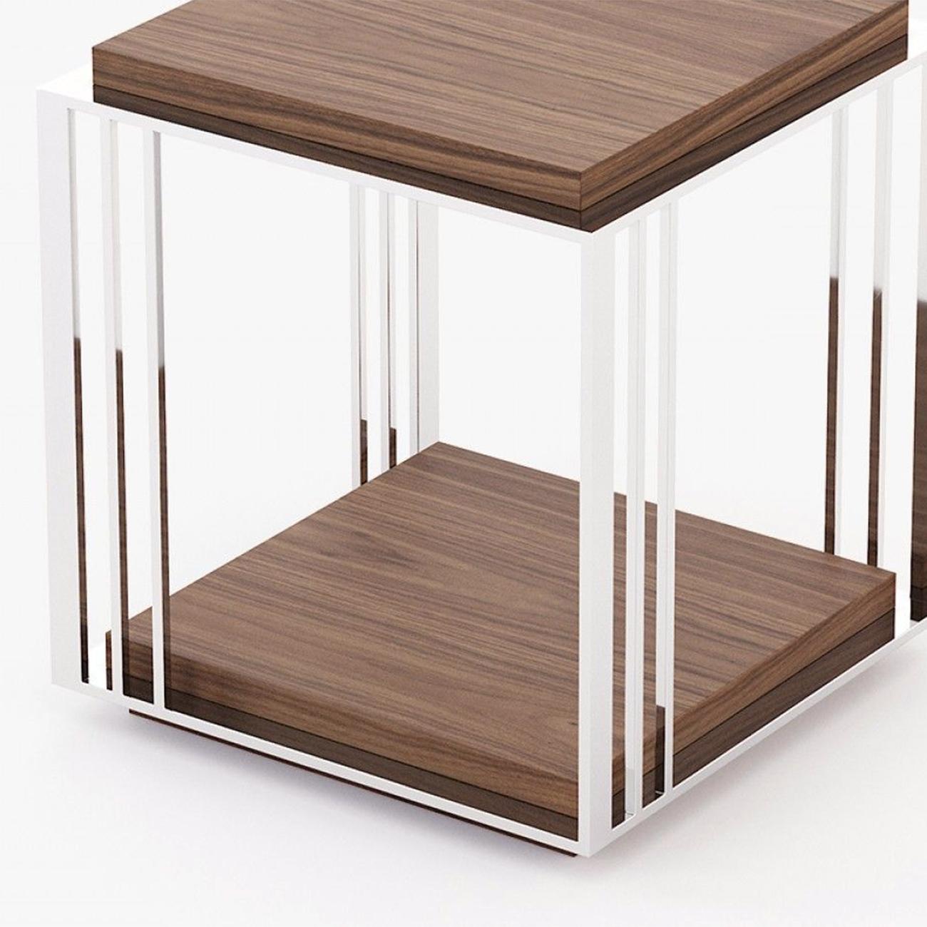 Stainless Steel Houston Walnut Side Table For Sale