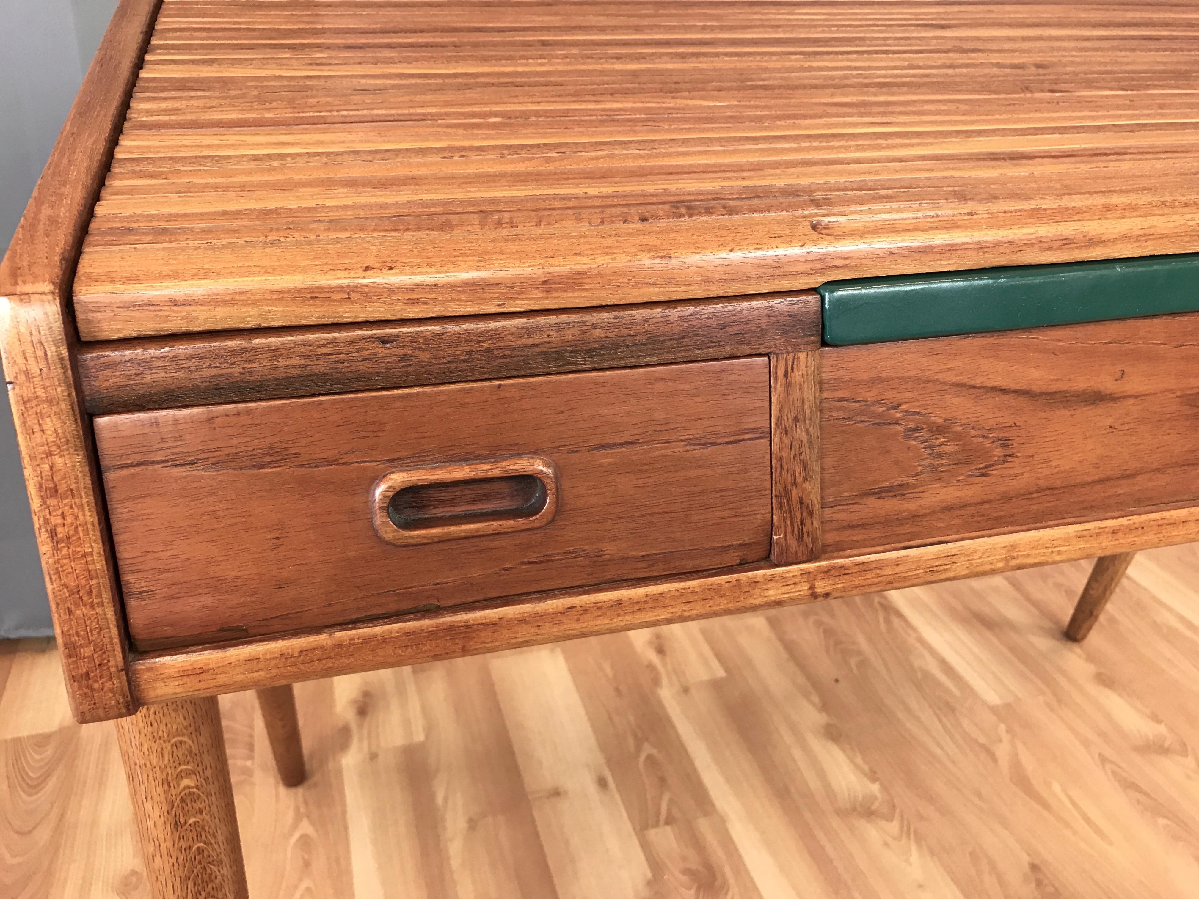 Hovmand-Olsen for Mogens Kold Teak and Oak Roll Top Desk 2
