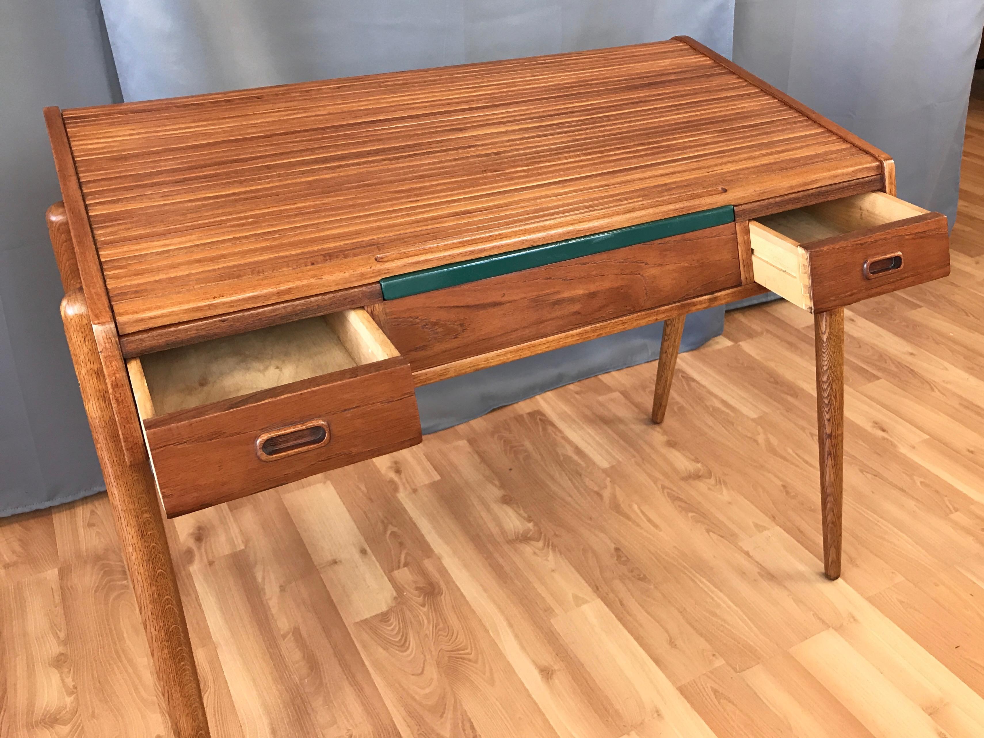 Hovmand-Olsen for Mogens Kold Teak and Oak Roll Top Desk 4