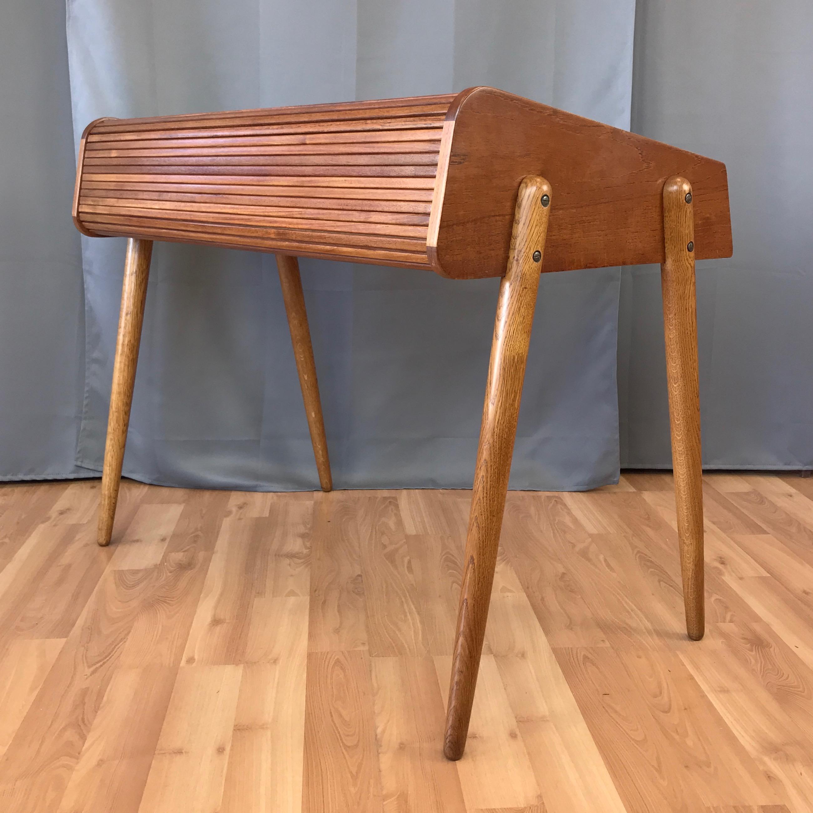 Leather Hovmand-Olsen for Mogens Kold Teak and Oak Roll Top Desk