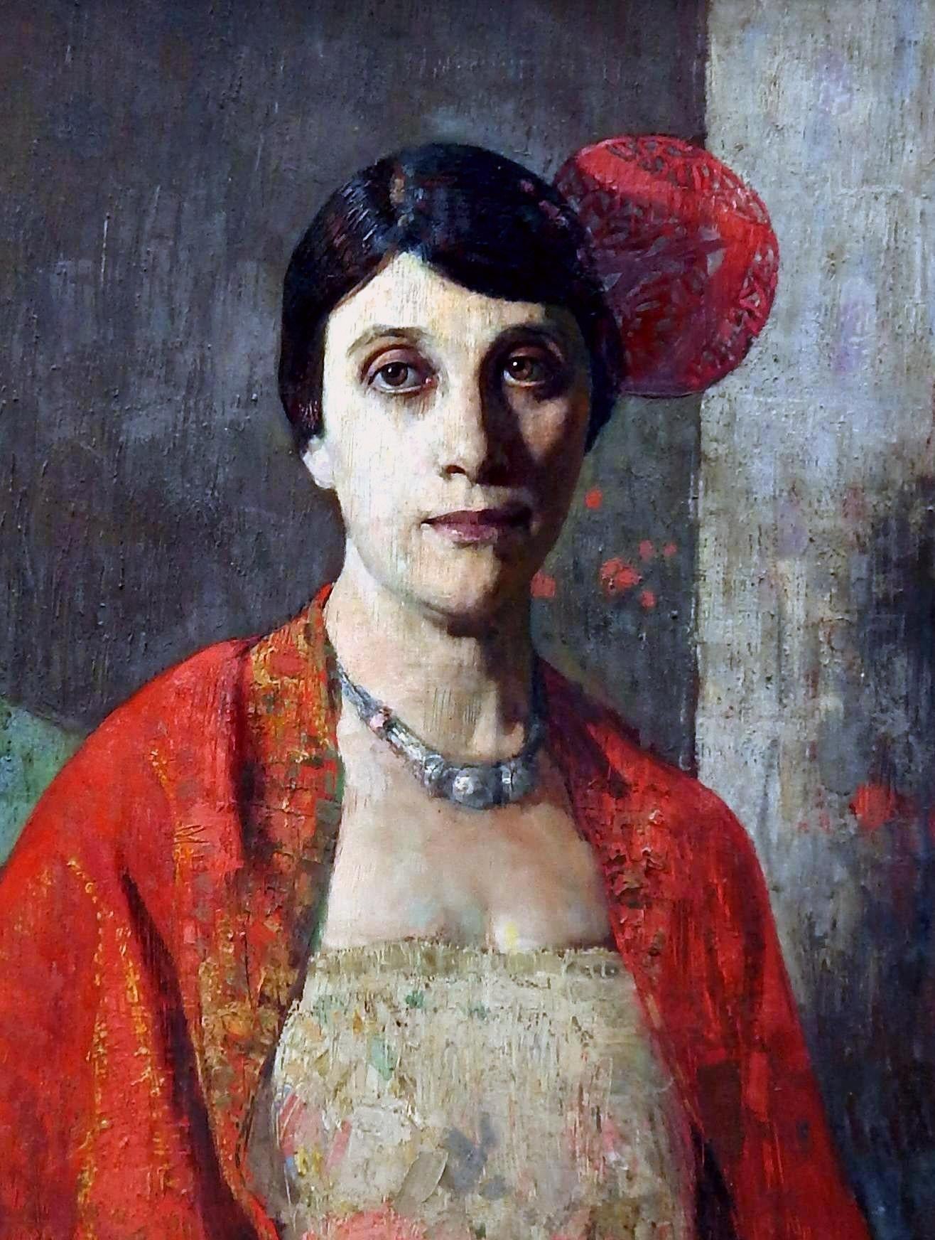 Peinture de Hovsep Pushman, Circa 1930's - Portrait Femme avec peigne (Mary Bernard) en vente 2