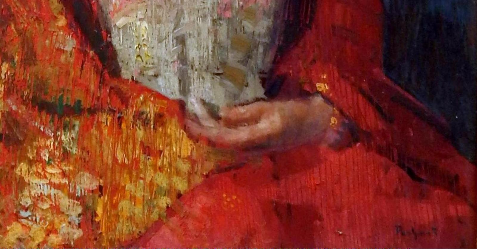 Peinture de Hovsep Pushman, Circa 1930's - Portrait Femme avec peigne (Mary Bernard) en vente 3