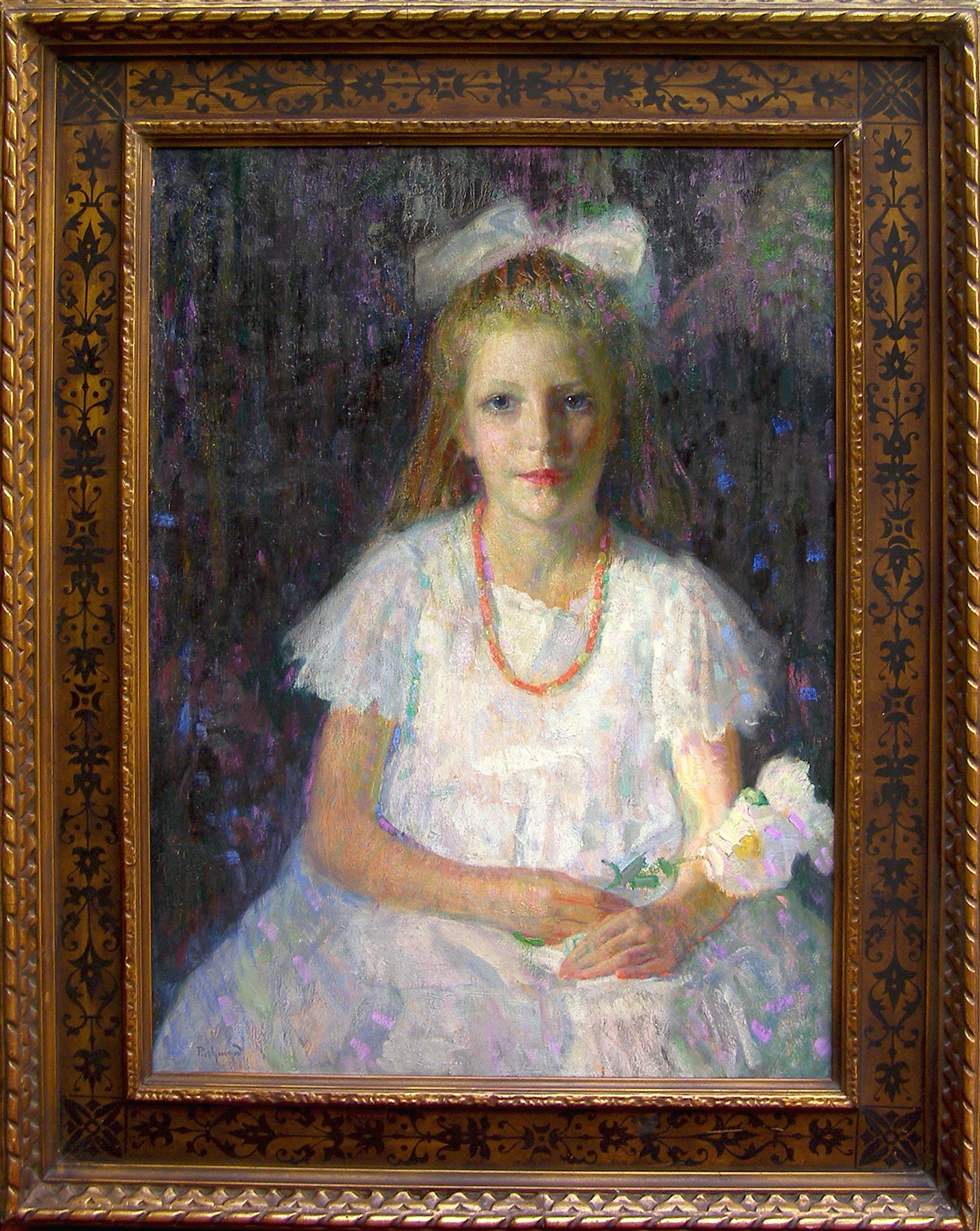 Hovsep Pushman Figurative Painting - Marguerite, Young Gril with Flower Impressionist work