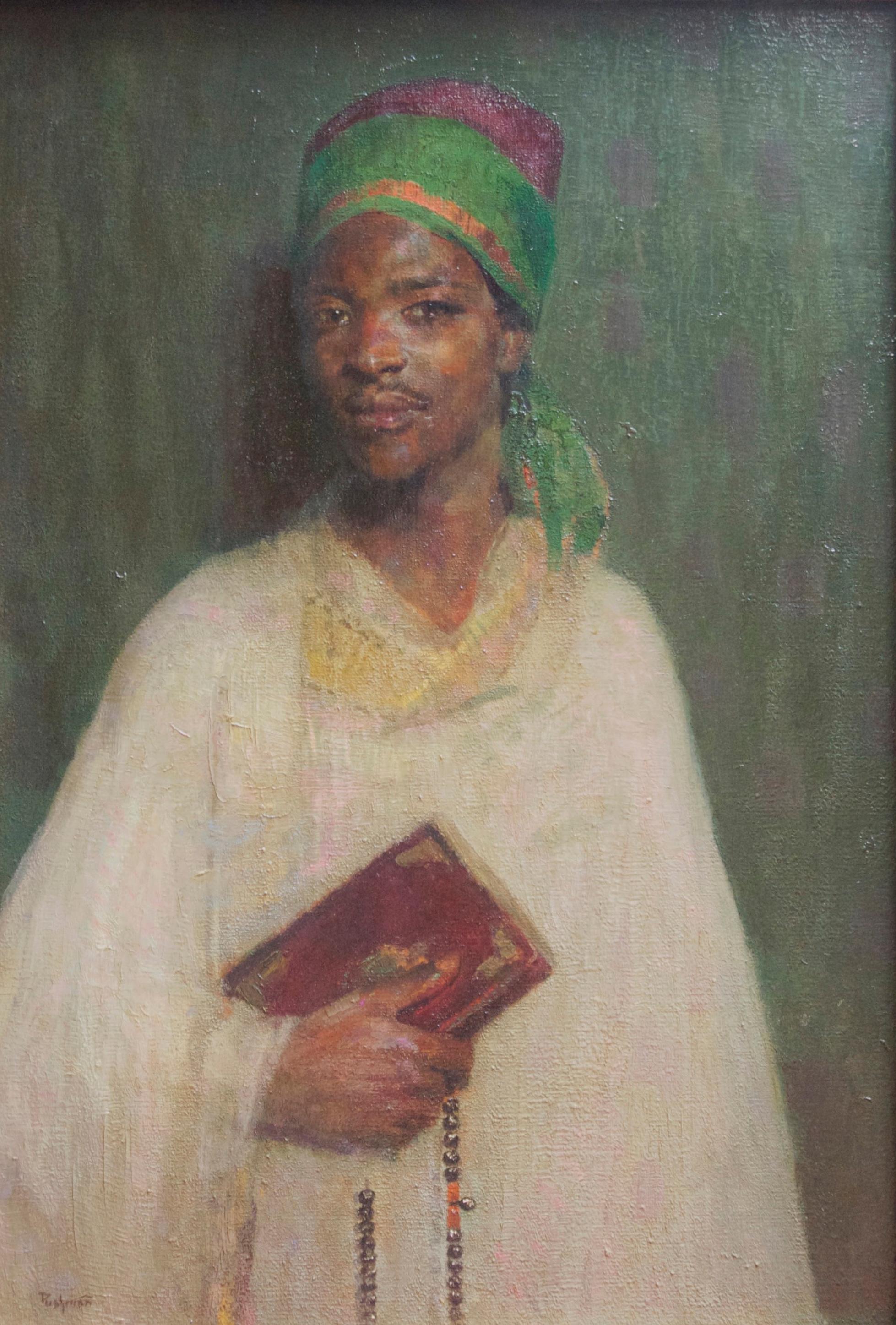 The Reader of the Koran, exotic orientalist work - Painting by Hovsep Pushman