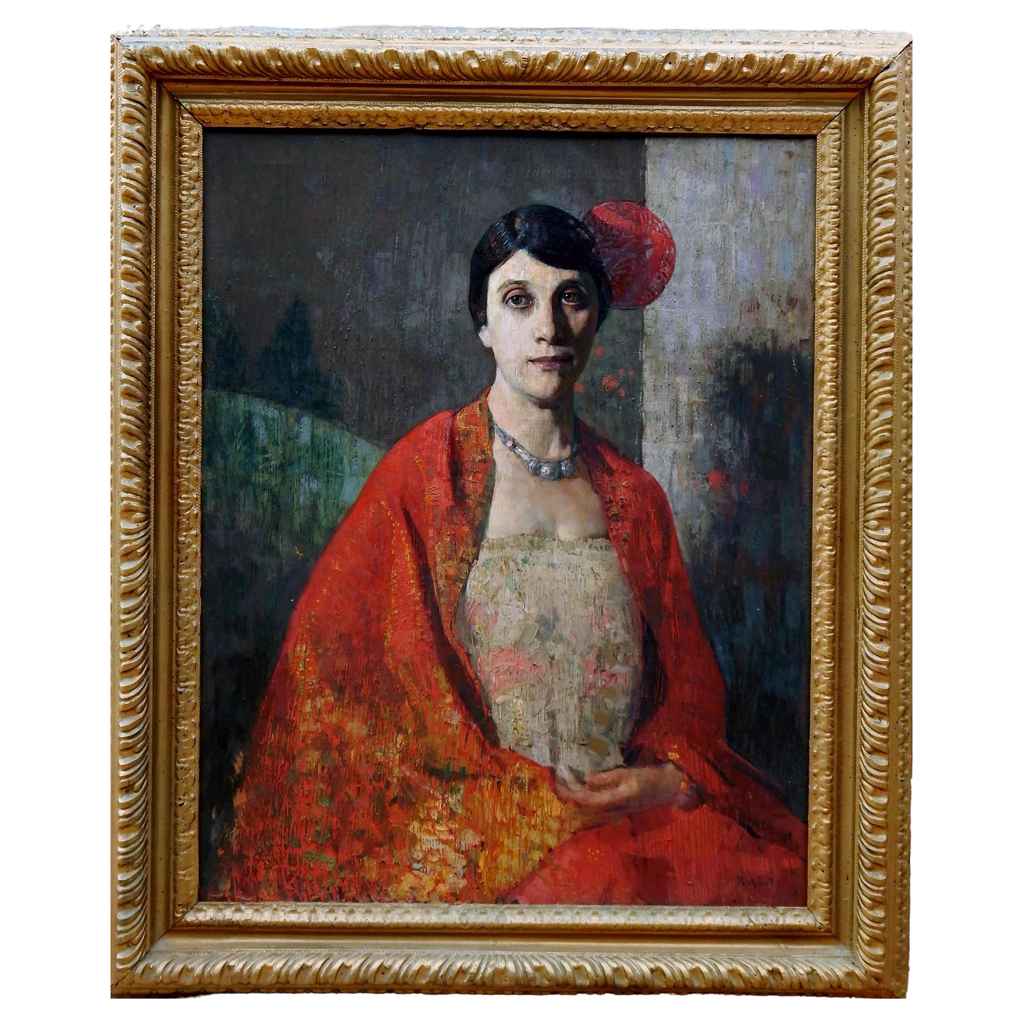 Peinture de Hovsep Pushman, Circa 1930's - Portrait Femme avec peigne (Mary Bernard) en vente