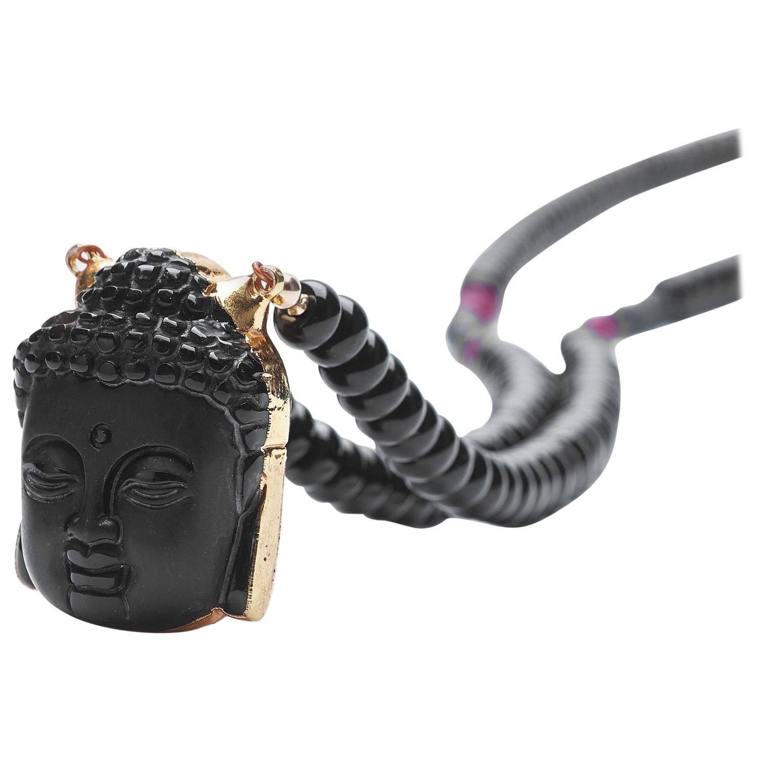 Black Onyx Buddha How Necklace For Sale