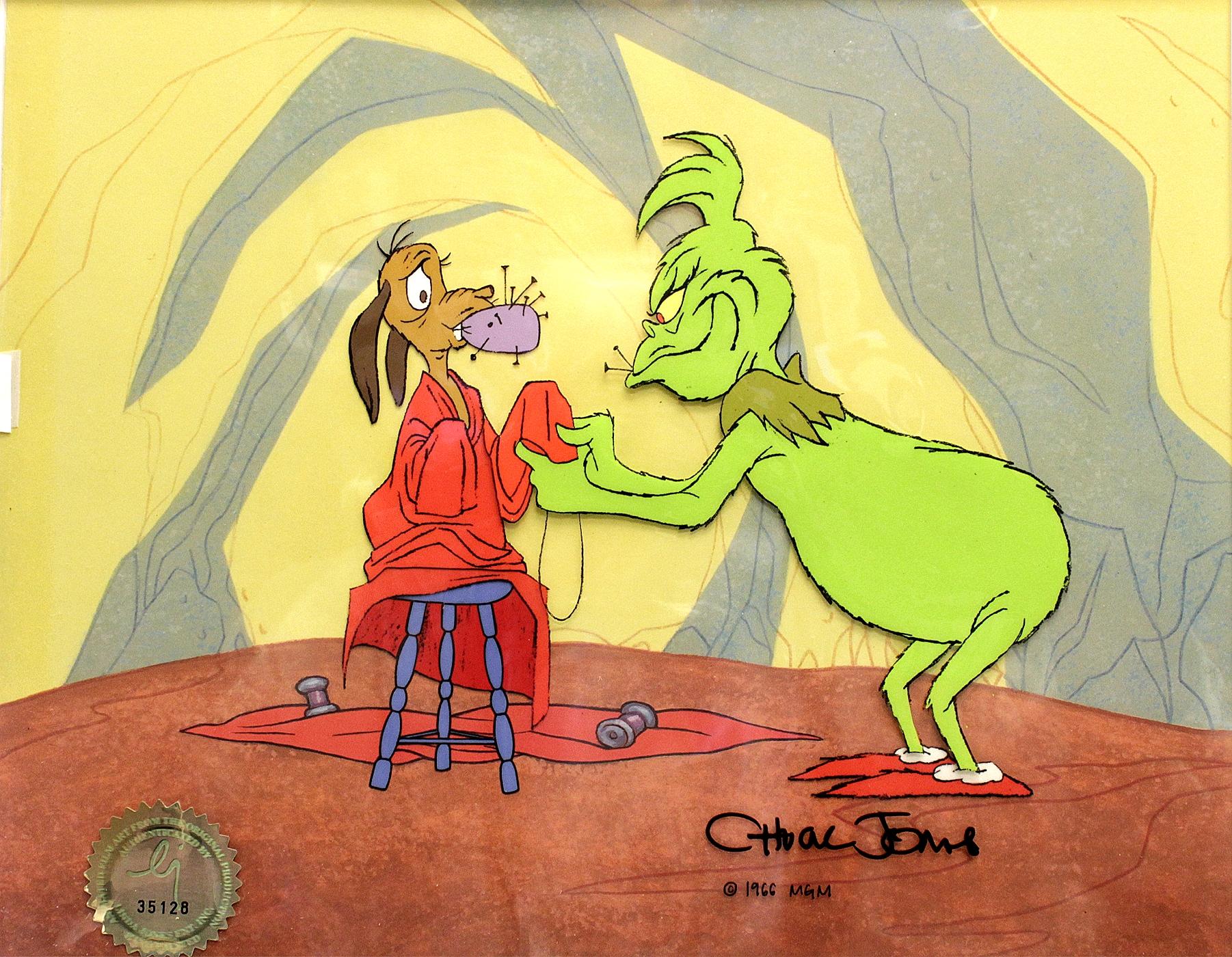 Artist: Geisel, Theodore: (Dr. Seuss) ( Chuck Jones )

Title: How The Grinch Stole Christmas (Original 1966 production cell)

Publisher: MGM - Warner Brothers Studios, (1966)

Description: an original production 2 cel setup of the Grinch and Max.