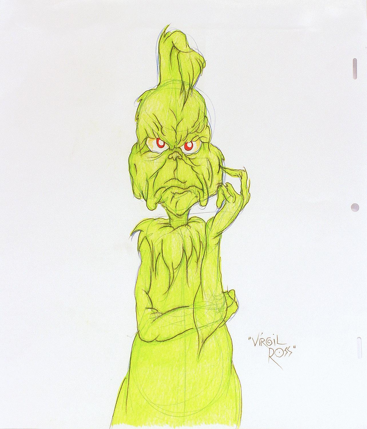 AUTHOR: GEISEL, Theodore: (Dr. Seuss) ( Virgil Ross ). 

TITLE: How The Grinch Stole Christmas. (Original drawing)

PUBLISHER: Warner Brothers Studios, (c.1990's)

DESCRIPTION: ORIGINAL DRAWING OF THE GRINCH. 3-1/2
