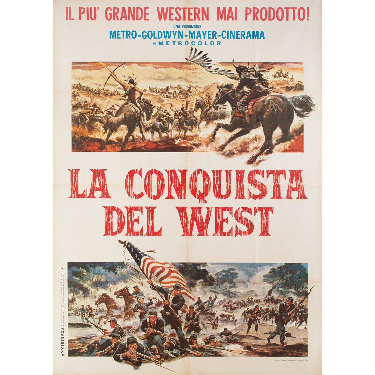 Original 1964 Italian due fogli poster by Reynold Brown for the film ‘How the West Was Won’ directed by John Ford / Henry Hathaway / George Marshall / Richard Thorpe with James Stewart / John Wayne / Gregory Peck / Carroll Baker / Lee J. Cobb /