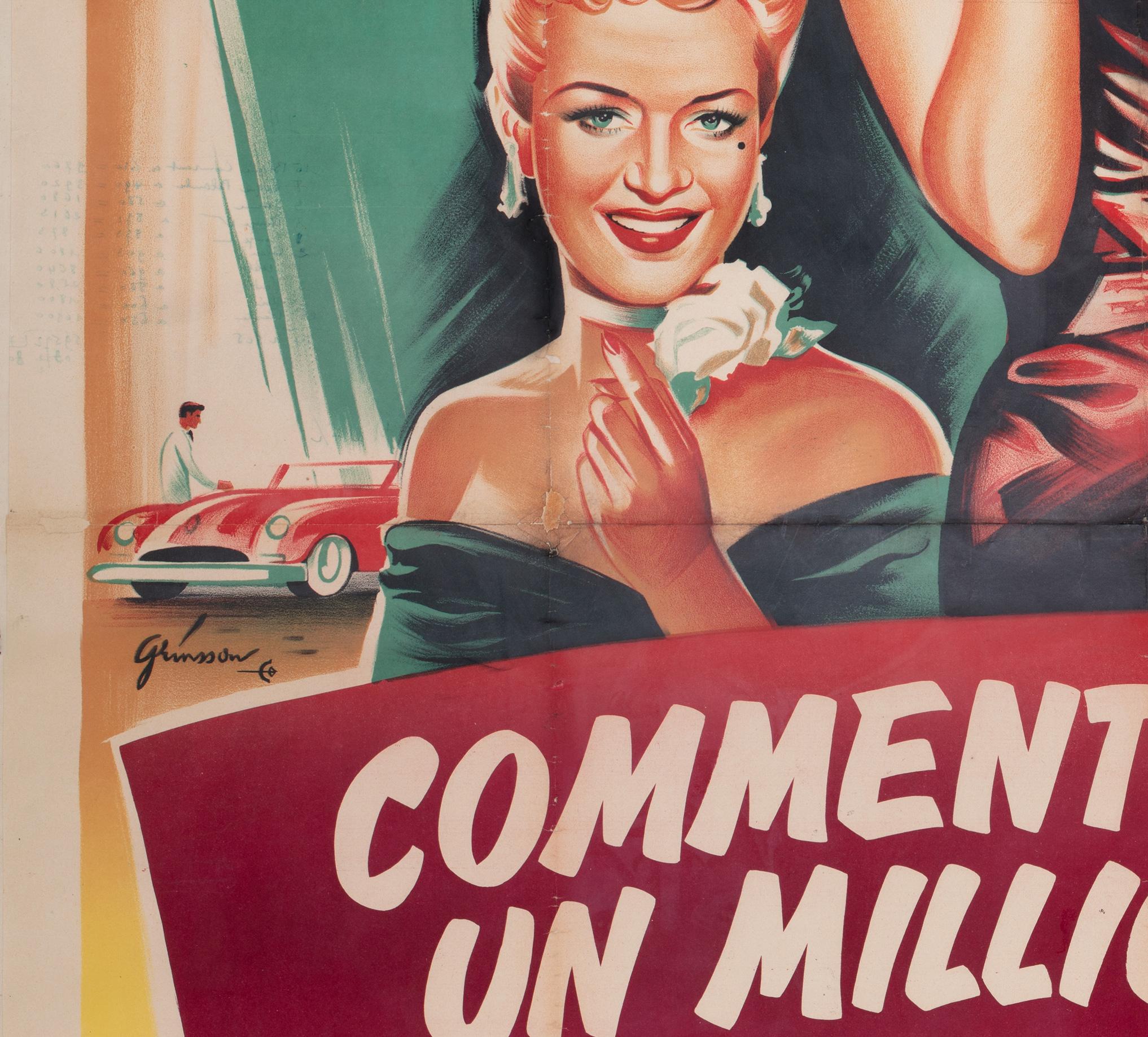 Linen How to Marry a Millionnaire 1953 French Grande Film Poster, Boris Grinsson For Sale