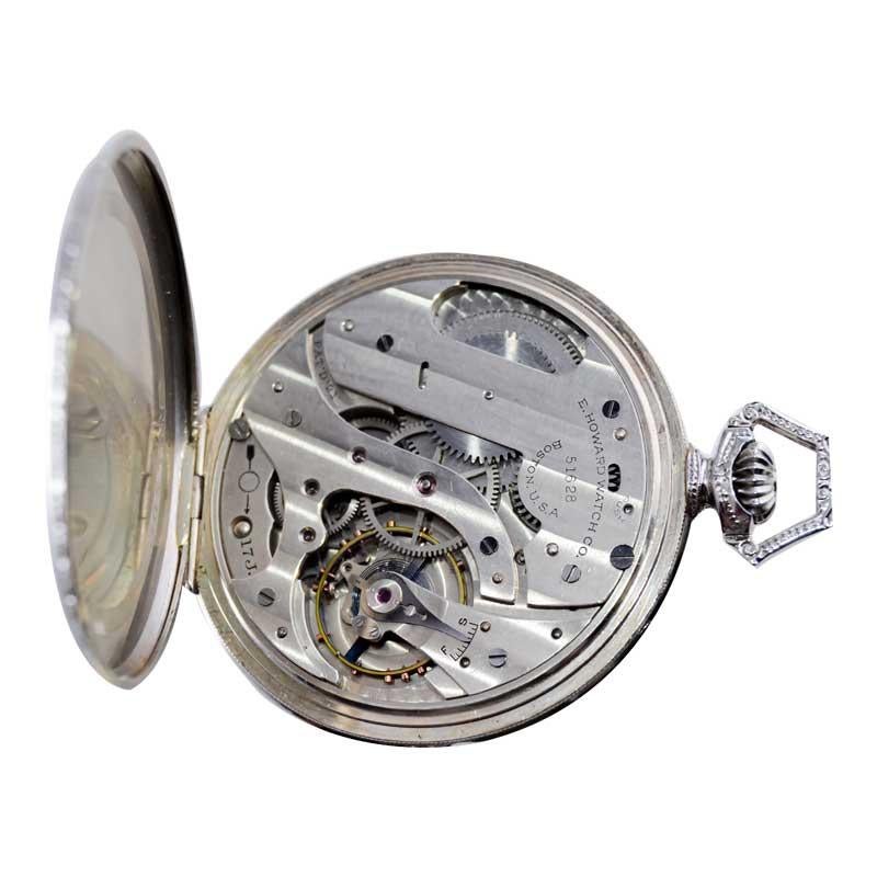 Howard 14 Karat Solid White Gold Opened Faced Pocket Watch, circa 1920s For Sale 8