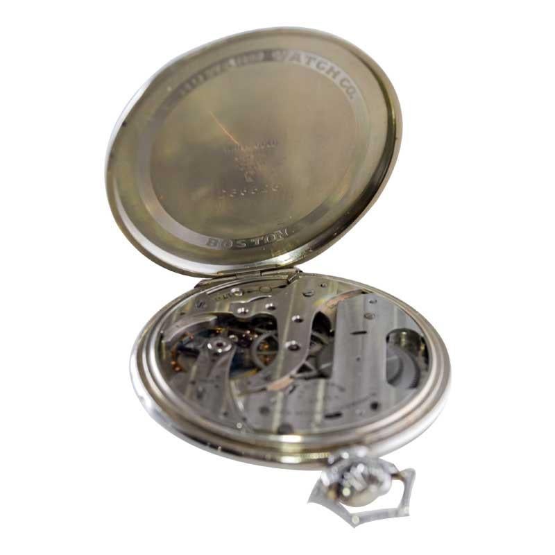 Howard 14 Karat Solid White Gold Opened Faced Pocket Watch, circa 1920s For Sale 8