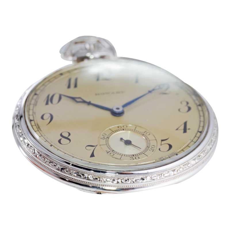 Women's or Men's Howard 14 Karat Solid White Gold Opened Faced Pocket Watch, circa 1920s For Sale