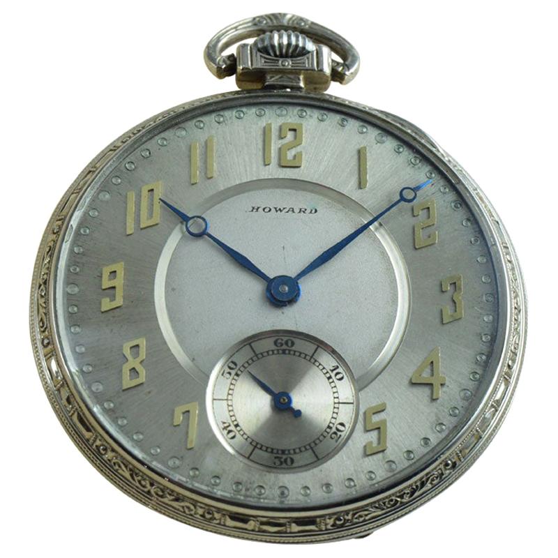 Howard 14 Karat Whilte Gold Filled Art Deco Pocket Watch from 1923