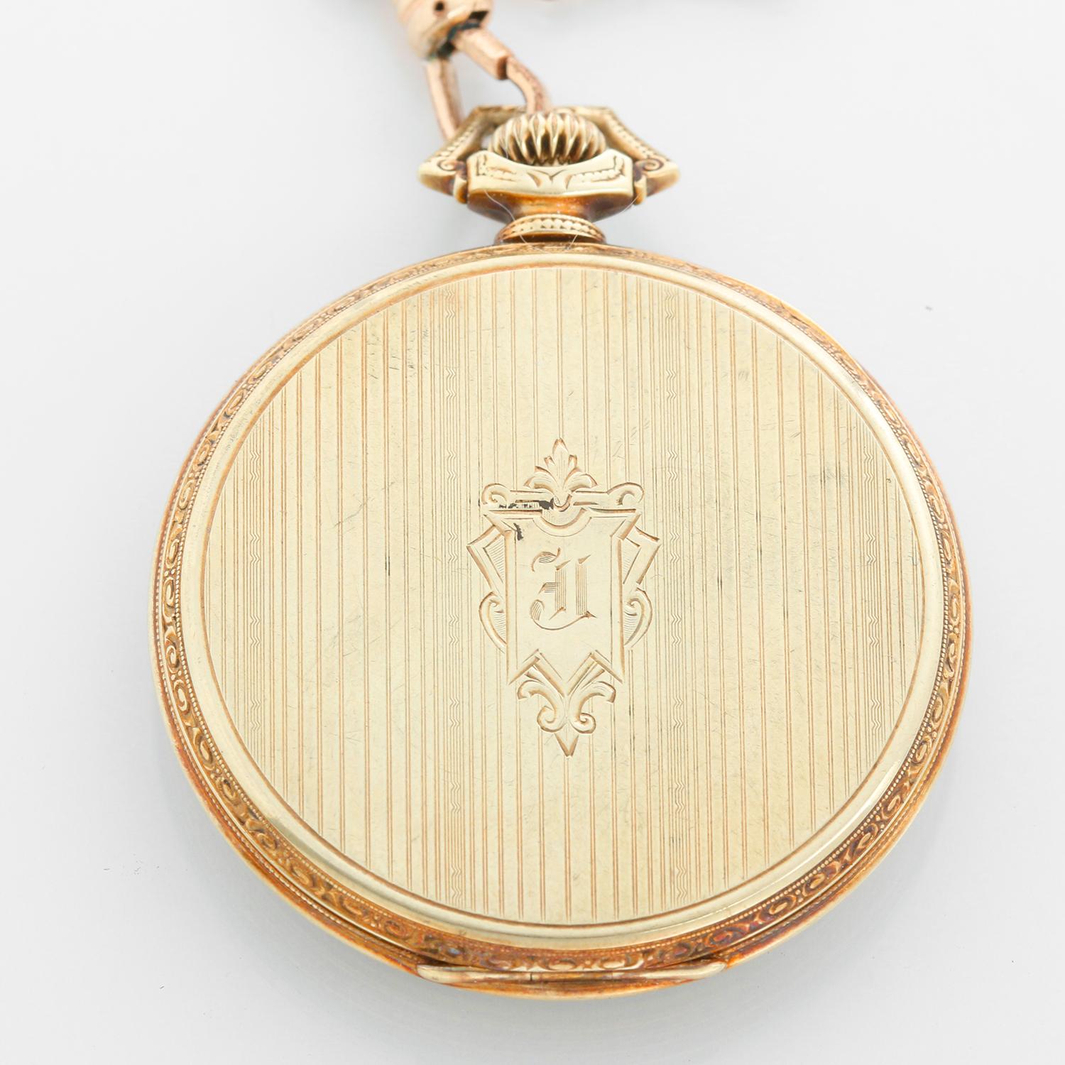 Howard 14K Yellow Gold Pocket Watch with Gold Filled Chain In Excellent Condition For Sale In Dallas, TX