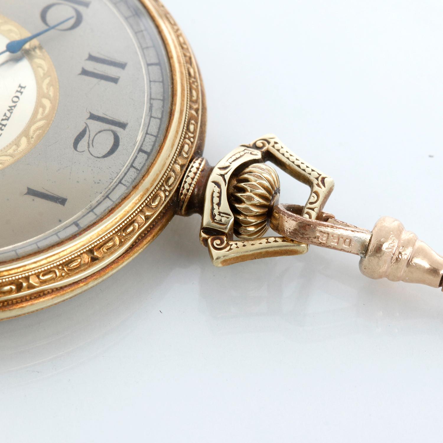Howard 14K Yellow Gold Pocket Watch with Gold Filled Chain For Sale 1