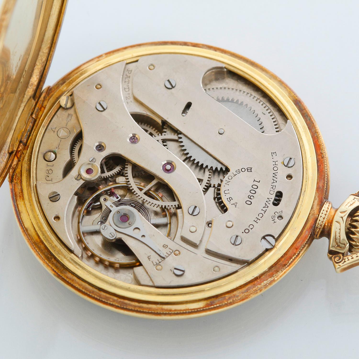 Howard 14K Yellow Gold Pocket Watch with Gold Filled Chain For Sale 2