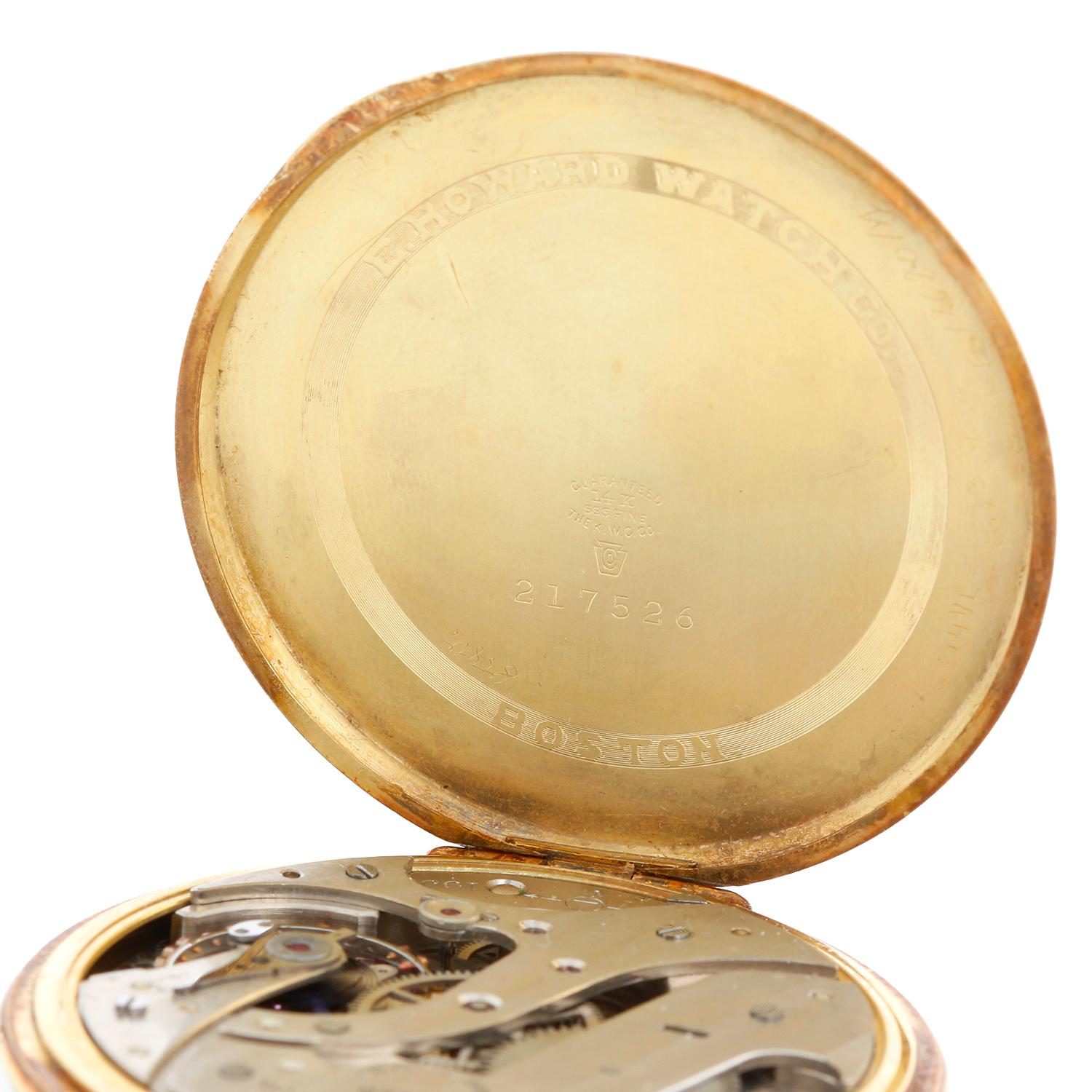 Howard 14K Yellow Gold Pocket Watch with Gold Filled Chain For Sale 3