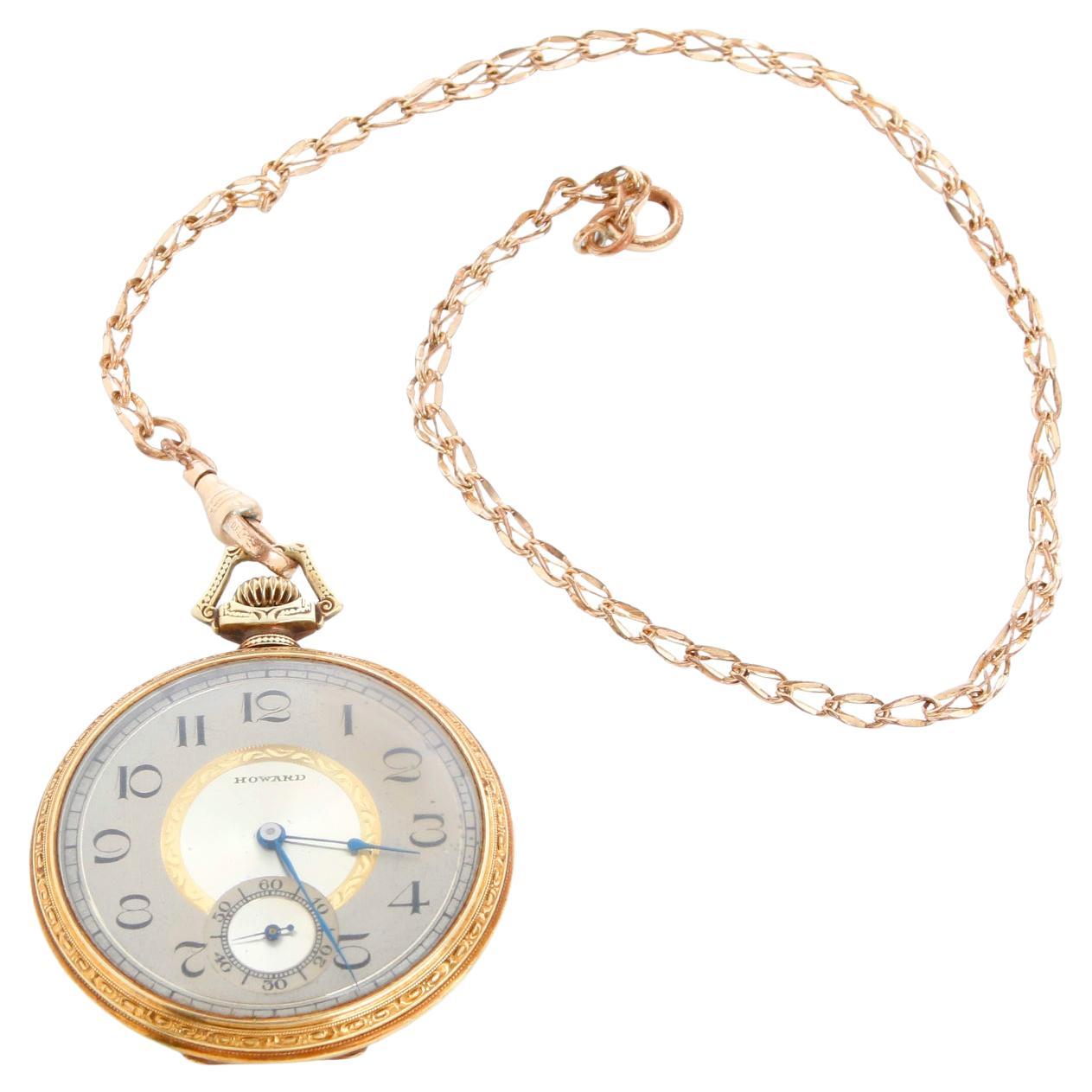 Howard 14K Yellow Gold Pocket Watch with Gold Filled Chain