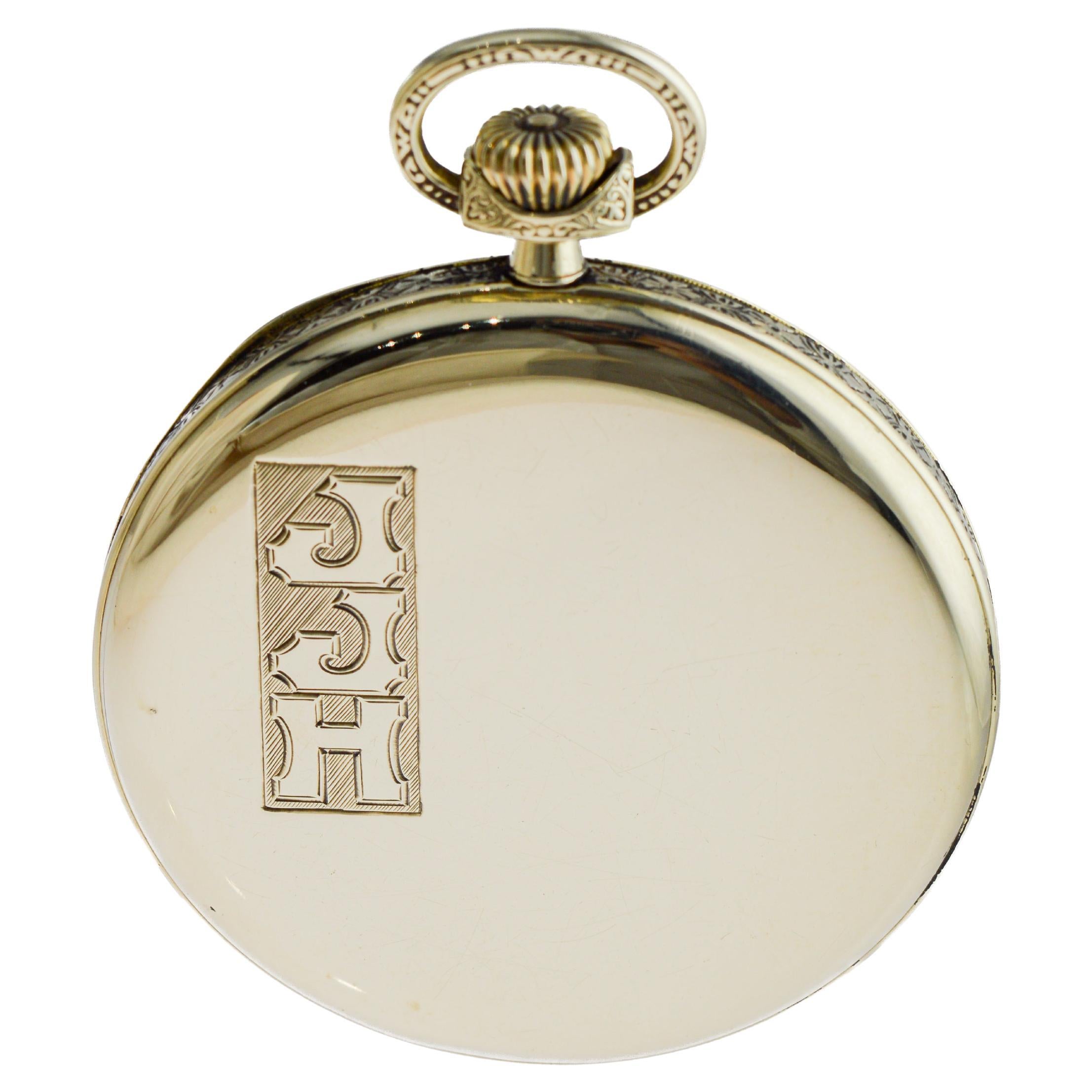 Howard 14Kt Solid Gold Open Faced Pocket Watch 1925 Flawless Enamel Dial en vente 5