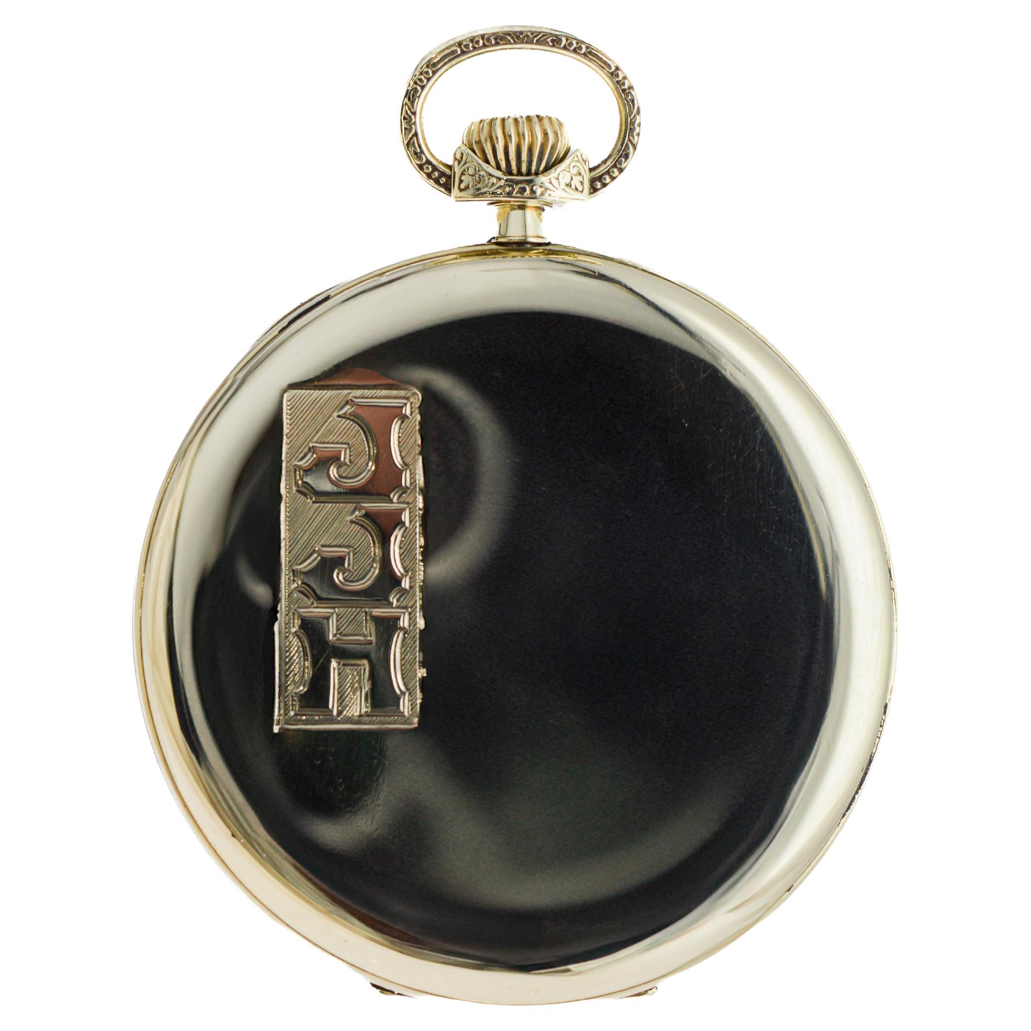 Howard 14Kt Solid Gold Open Faced Pocket Watch 1925 Flawless Enamel Dial en vente 6